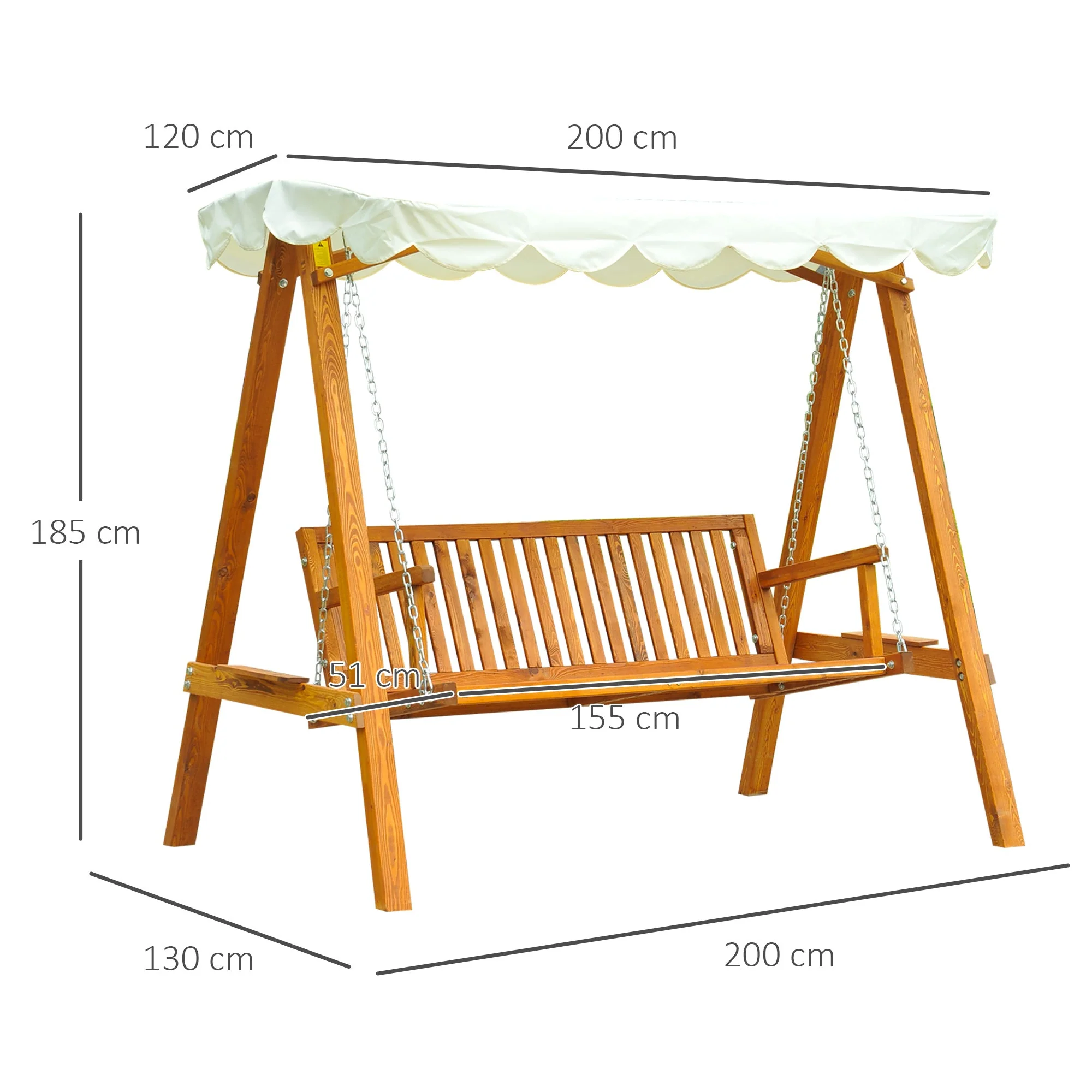 Outsunny 3 Seater Wooden Garden Swing Seat Canopy Swing Chair Outdoor Hammock Bench - Image 3