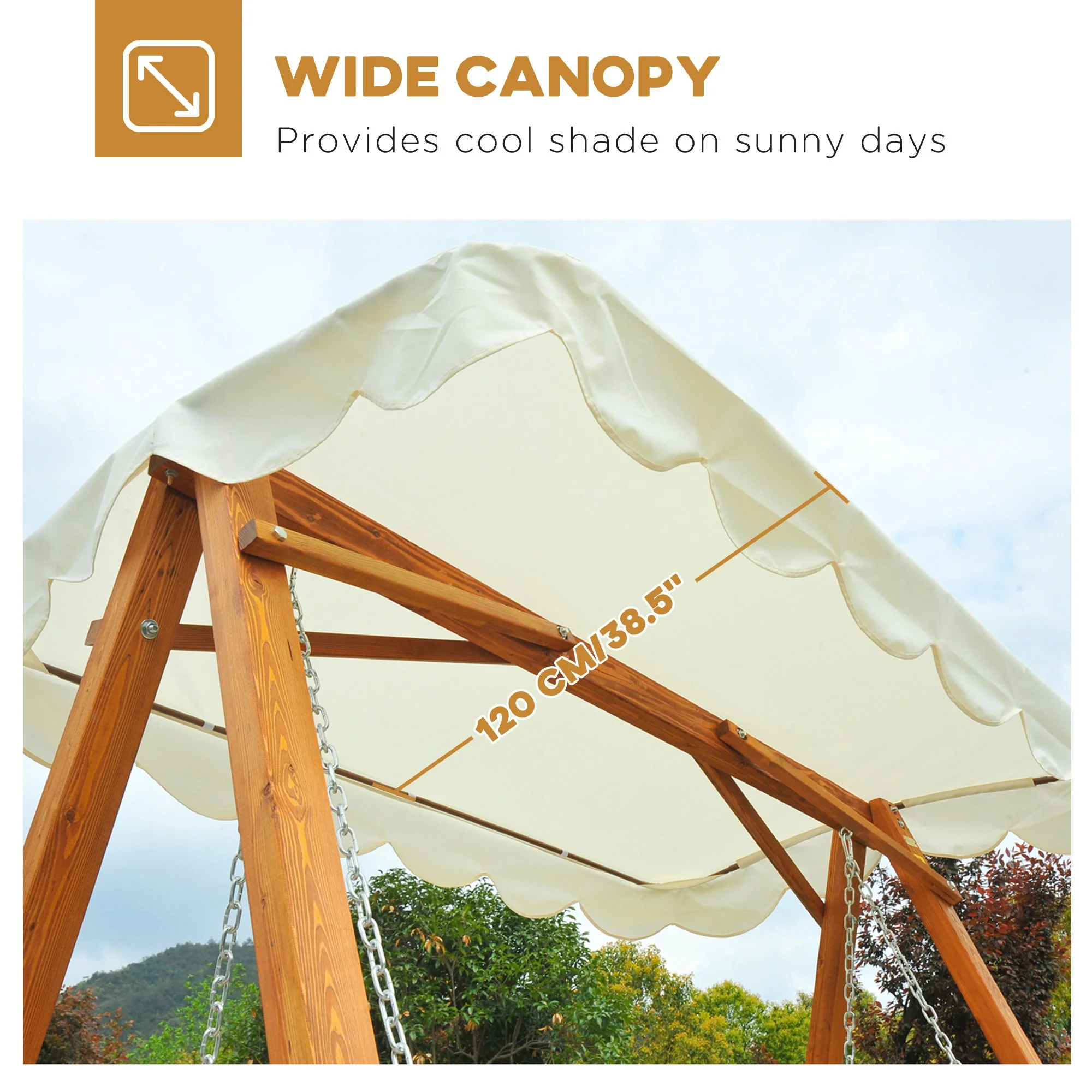 Outsunny 3 Seater Wooden Garden Swing Seat Canopy Swing Chair Outdoor Hammock Bench - Image 4