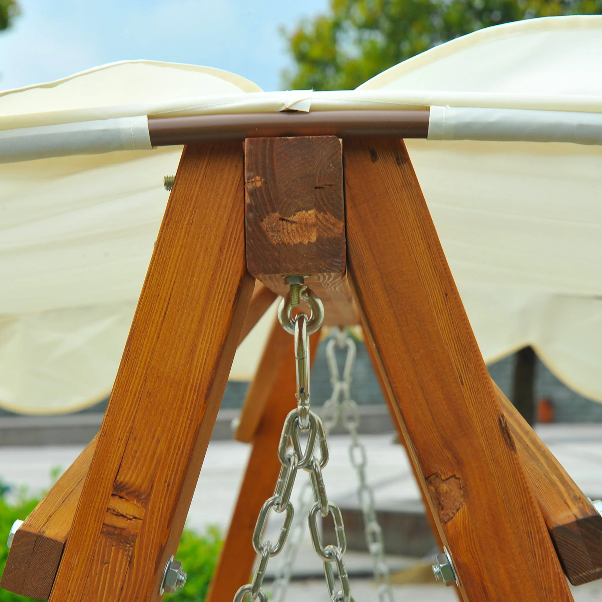 Outsunny 3 Seater Wooden Garden Swing Seat Canopy Swing Chair Outdoor Hammock Bench - Image 8