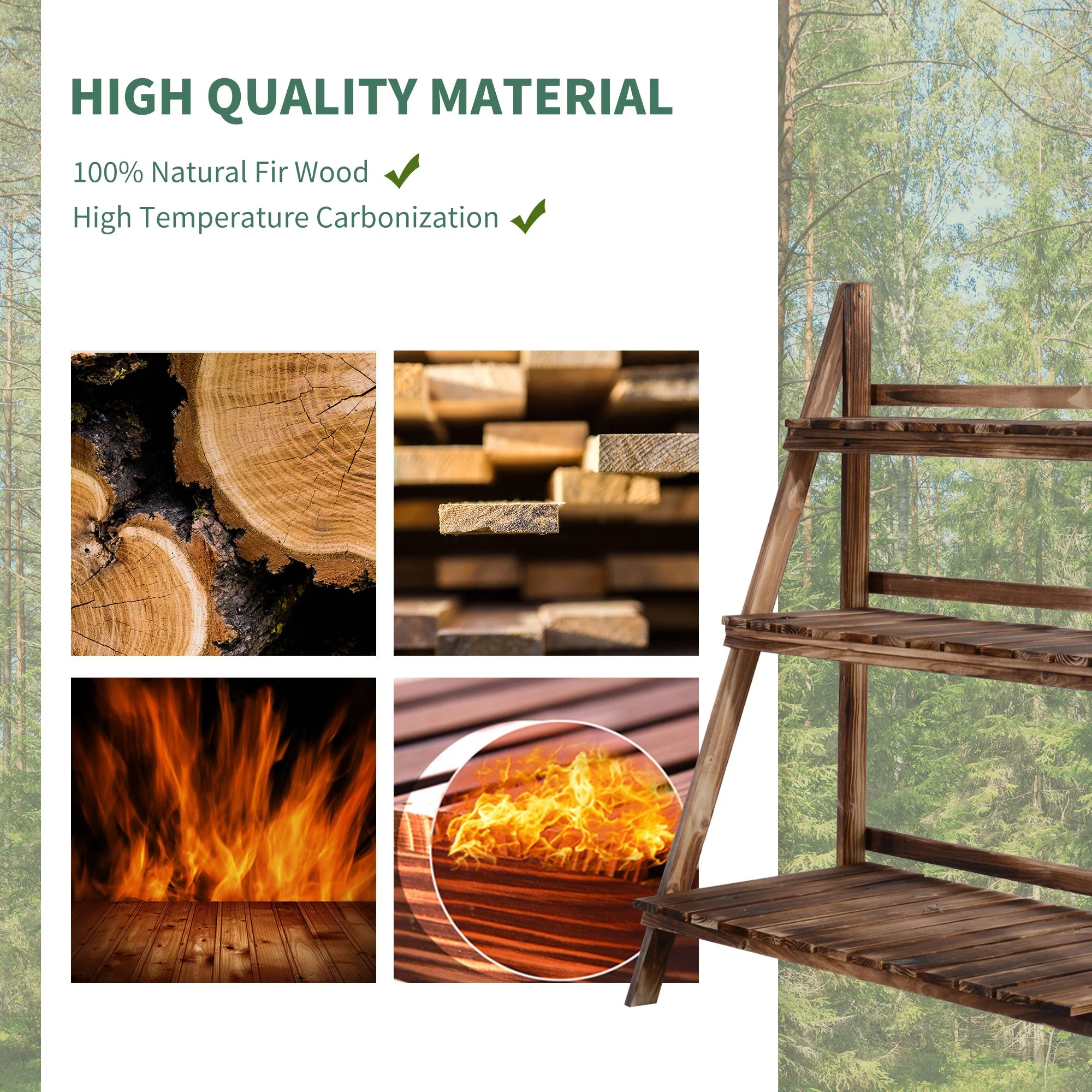 Outsunny 3 Tier Flower Stand Wood Folding Planter Ladder Display Shelf Rack For Garden Outdoor Backyard 100Lx37Wx93H(cm) - Image 4