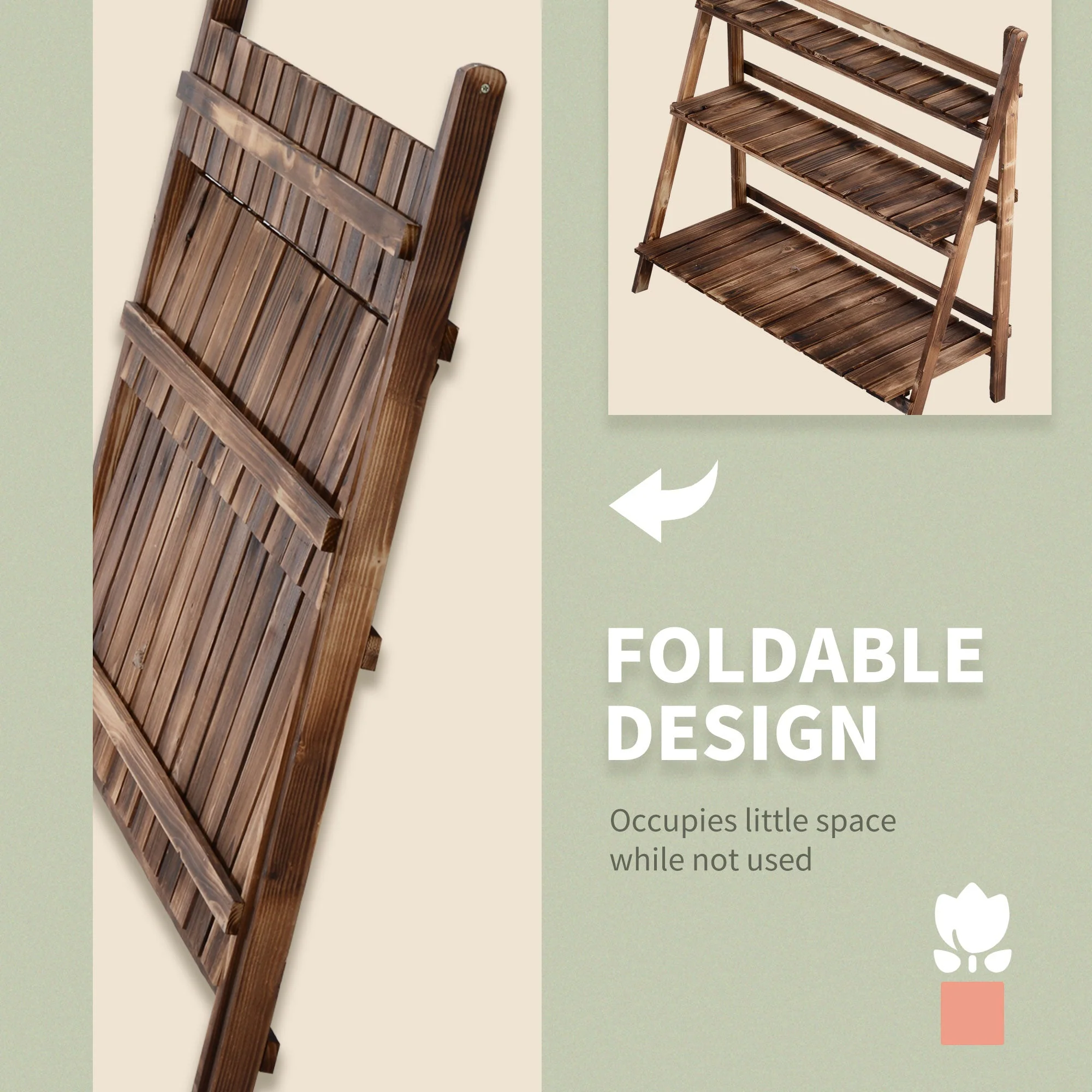 Outsunny 3 Tier Flower Stand Wood Folding Planter Ladder Display Shelf Rack For Garden Outdoor Backyard 100Lx37Wx93H(cm) - Image 6