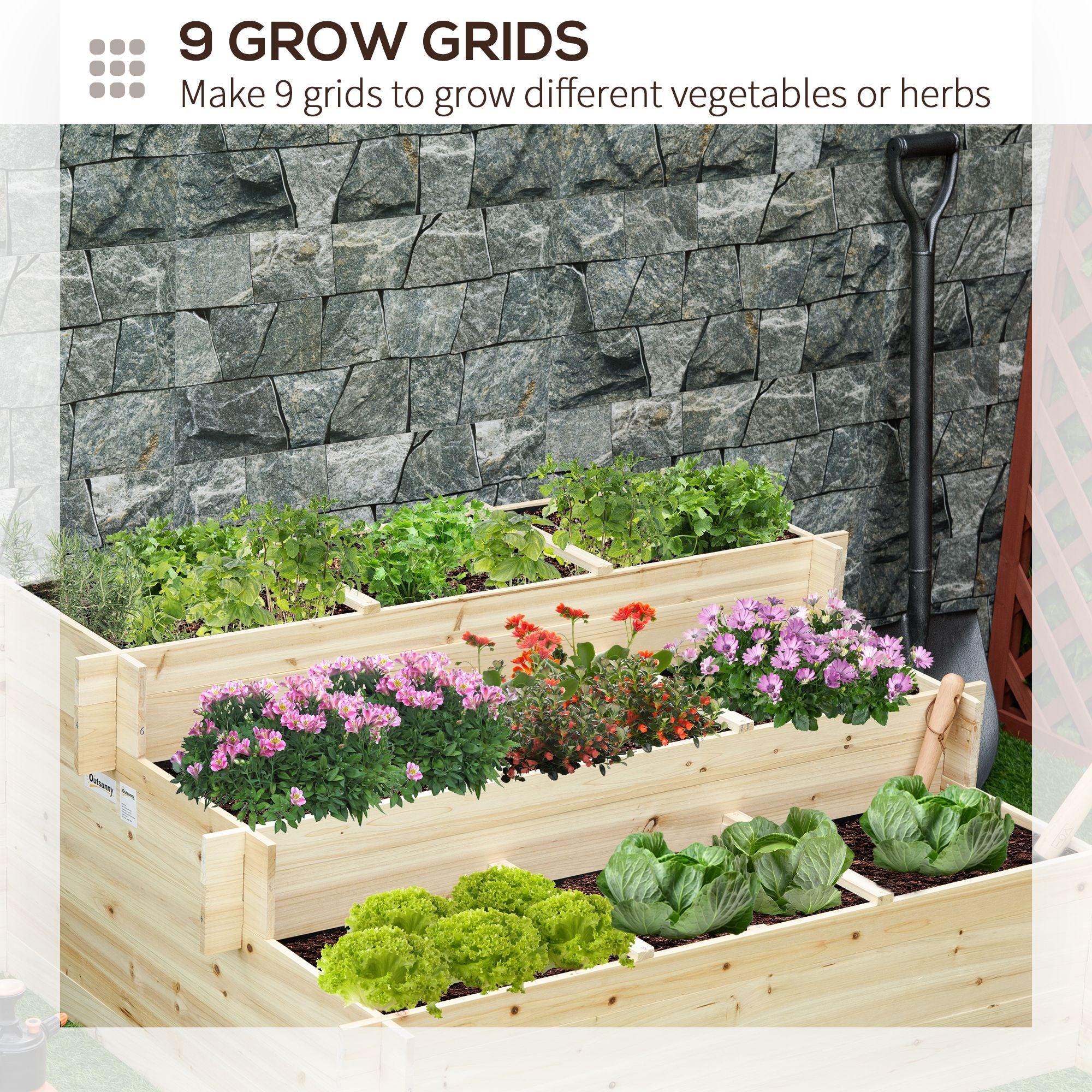 Outsunny 3 Tier Raised Garden Bed Planter Box With 9 Grow Grids And Non-Woven Fabric 117L X 100W X 54H cm - Image 5