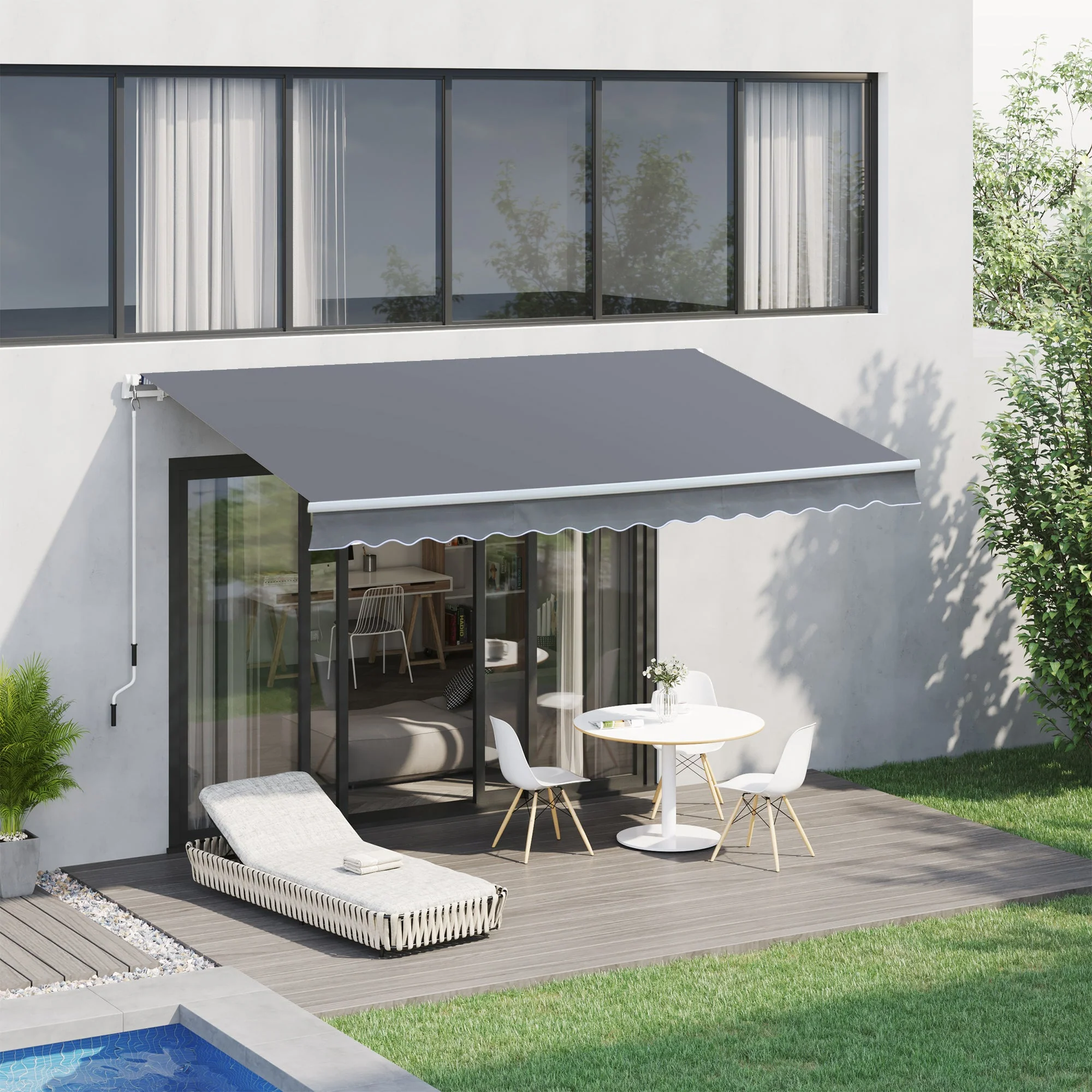 Outsunny 3 x 2.5m Manual Awning Canopy Sun Shade Shelter Retractable for Garden Grey - Image 2