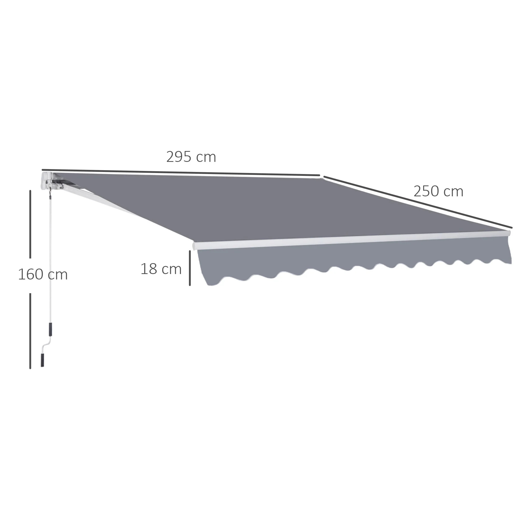 Outsunny 3 x 2.5m Manual Awning Canopy Sun Shade Shelter Retractable for Garden Grey - Image 3