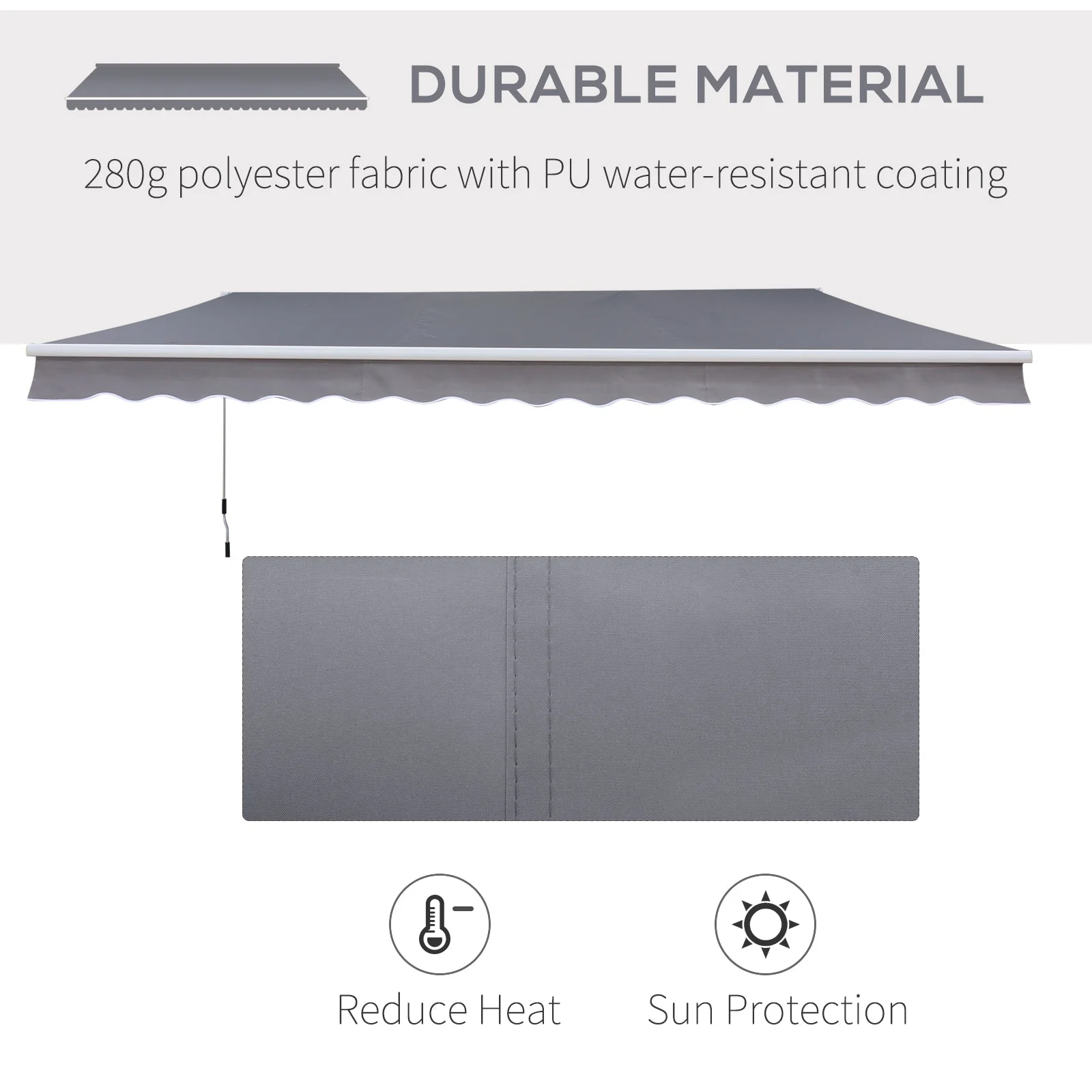 Outsunny 3 x 2.5m Manual Awning Canopy Sun Shade Shelter Retractable for Garden Grey - Image 4
