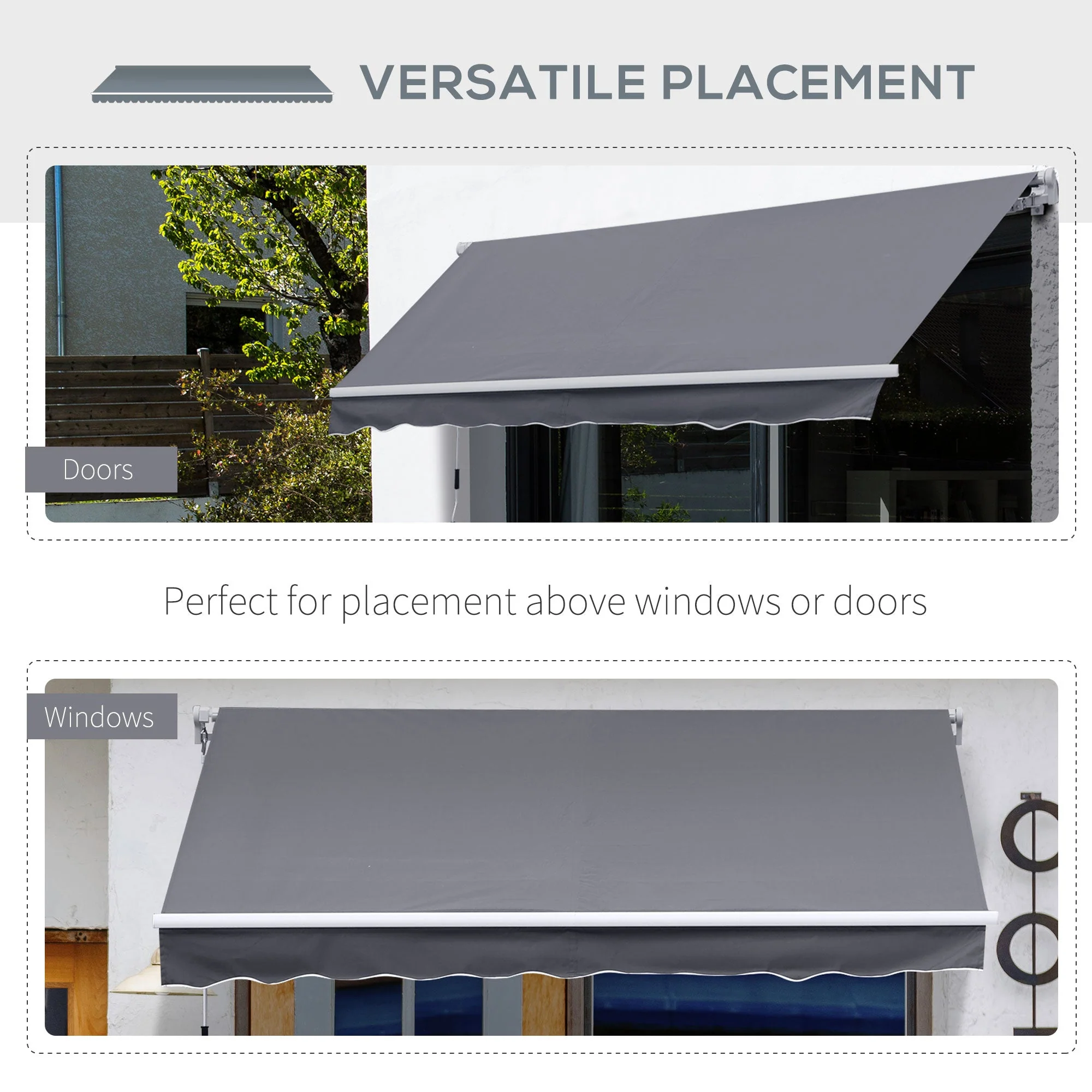 Outsunny 3 x 2.5m Manual Awning Canopy Sun Shade Shelter Retractable for Garden Grey - Image 5