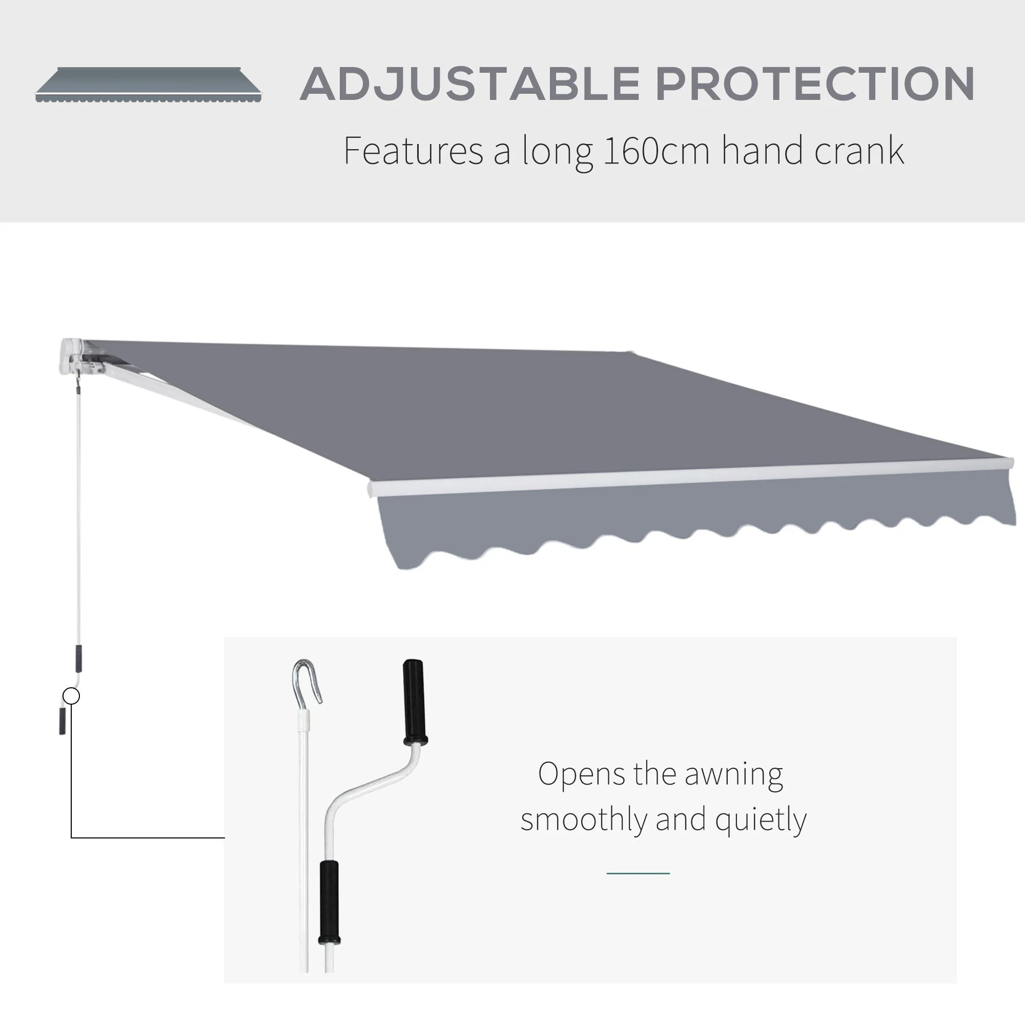 Outsunny 3 x 2.5m Manual Awning Canopy Sun Shade Shelter Retractable for Garden Grey - Image 7