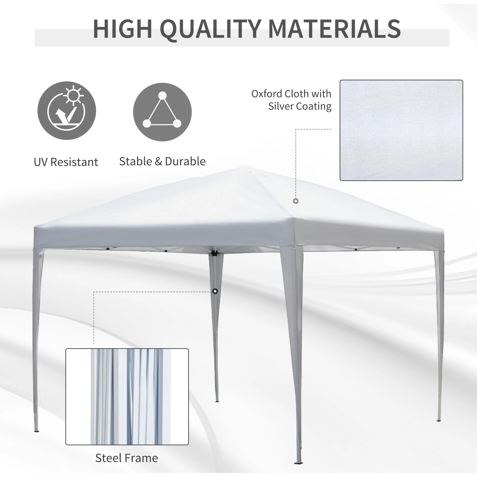 Outsunny 3 X 3M Garden Pop Up Gazebo Height Adjustable Marquee Party Tent Wedding Canopy With Carrying Bag White - Image 4