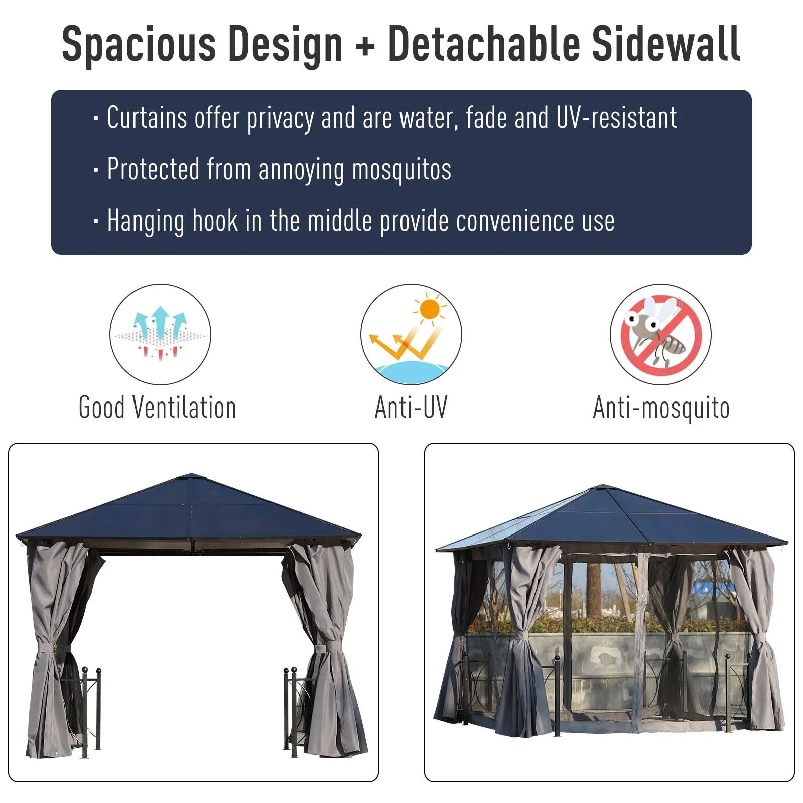 Outsunny 3 x 3(m) Hardtop Gazebo Canopy with Polycarbonate Roof - Image 6