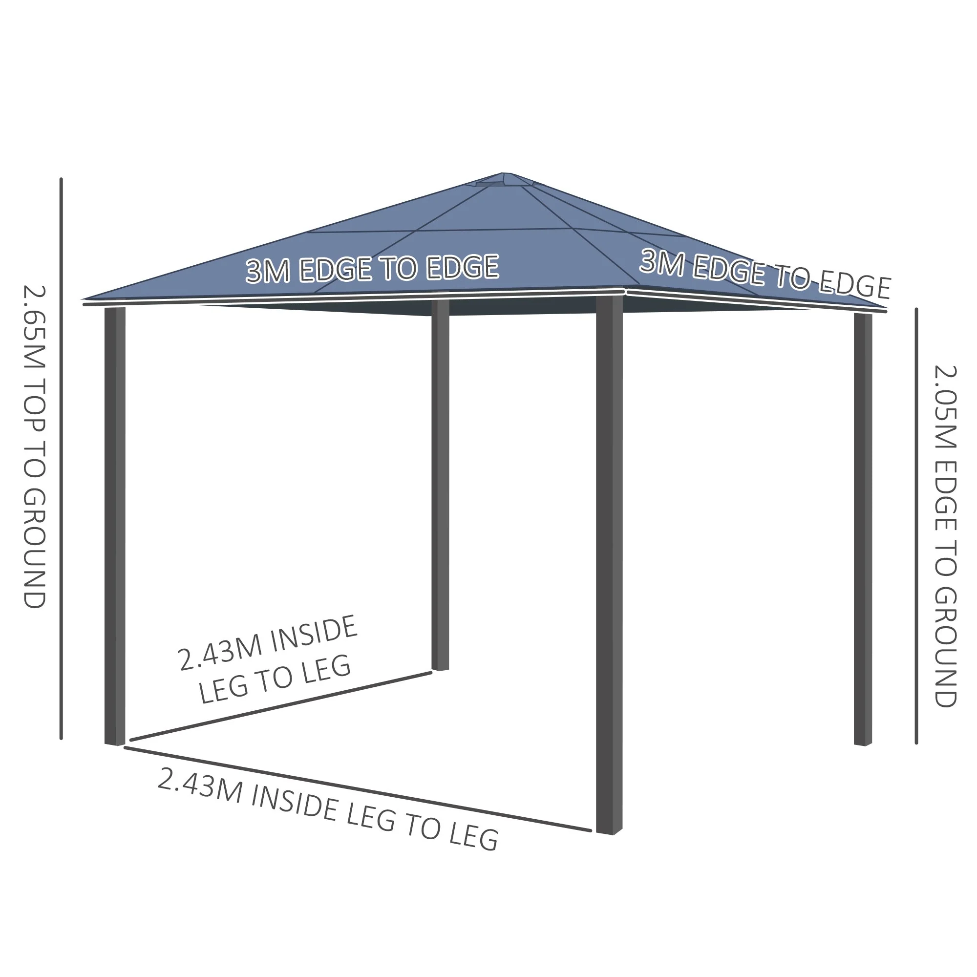 Outsunny 3 x 3(m) Hardtop Gazebo with UV Resistant Polycarbonate Roof & Aluminium Frame - Image 3
