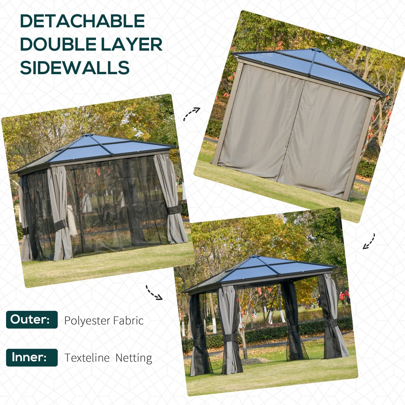 Outsunny 3 x 3(m) Hardtop Gazebo with UV Resistant Polycarbonate Roof & Aluminium Frame - Image 4