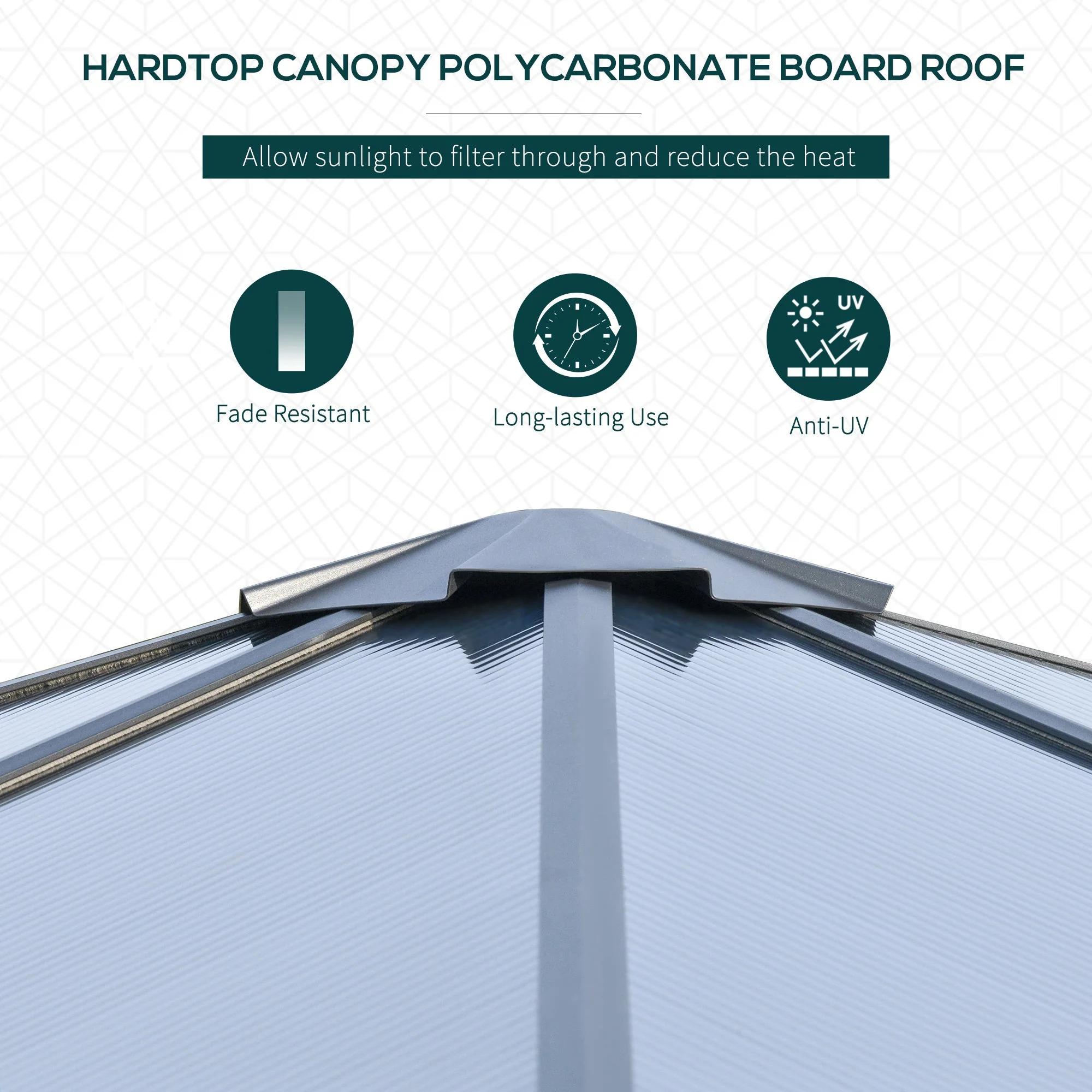 Outsunny 3 x 3(m) Hardtop Gazebo with UV Resistant Polycarbonate Roof & Aluminium Frame - Image 6