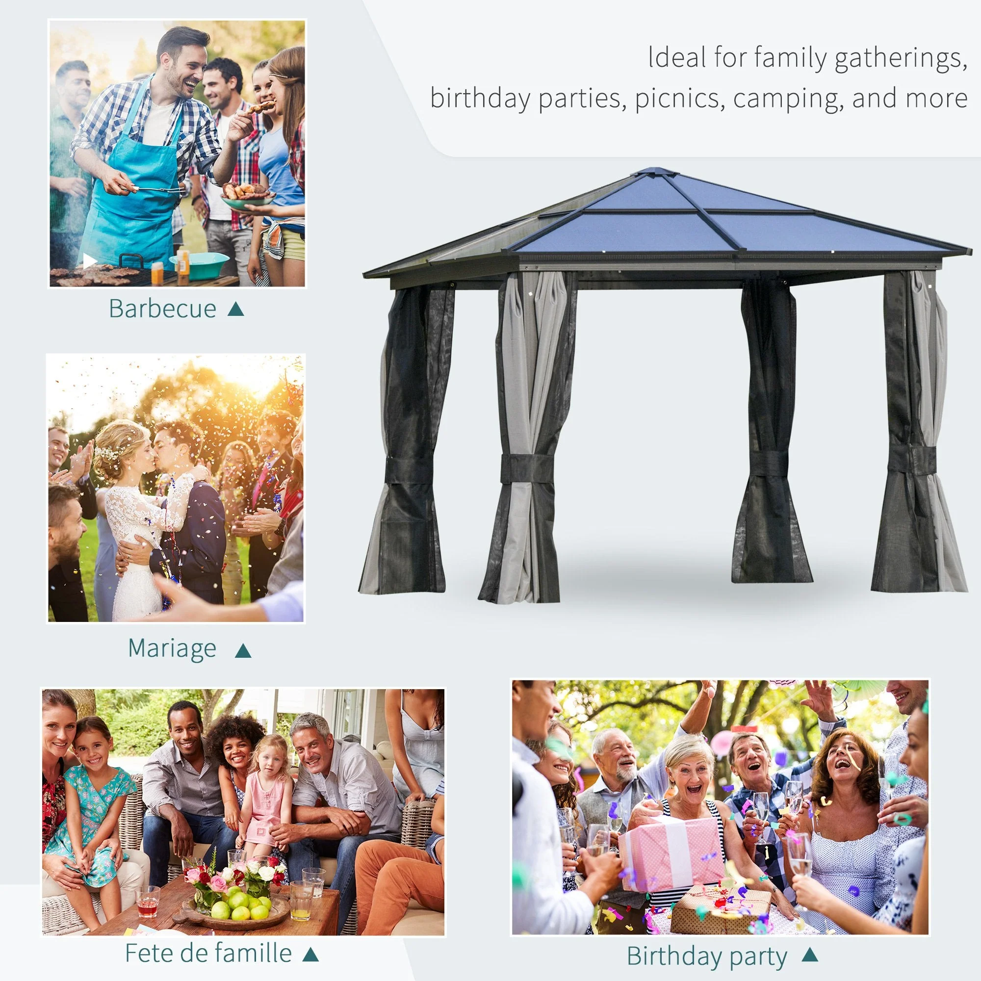 Outsunny 3 x 3(m) Hardtop Gazebo with UV Resistant Polycarbonate Roof & Aluminium Frame - Image 7