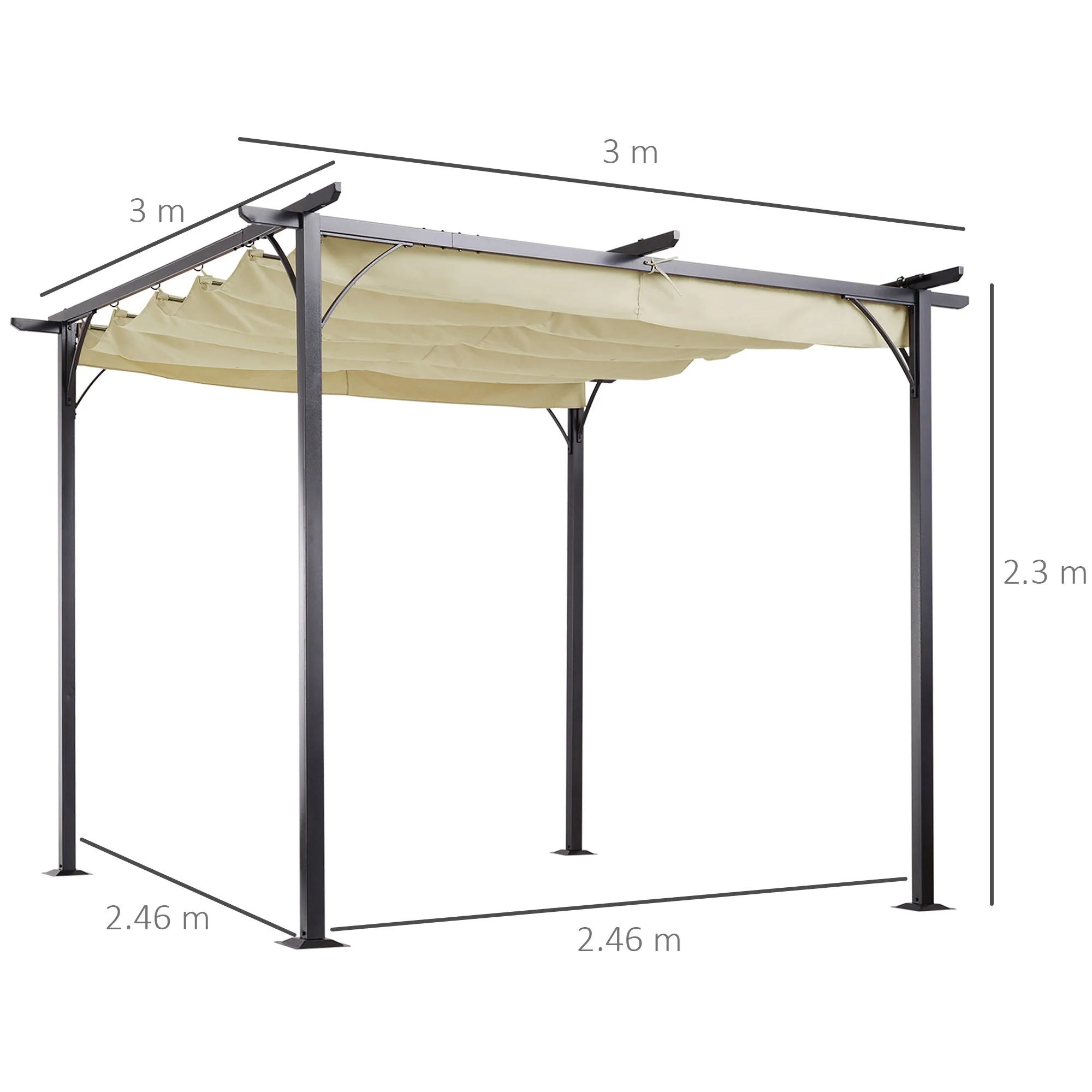 3 X 3M Metal Pergola With Retractable Roof - Image 3