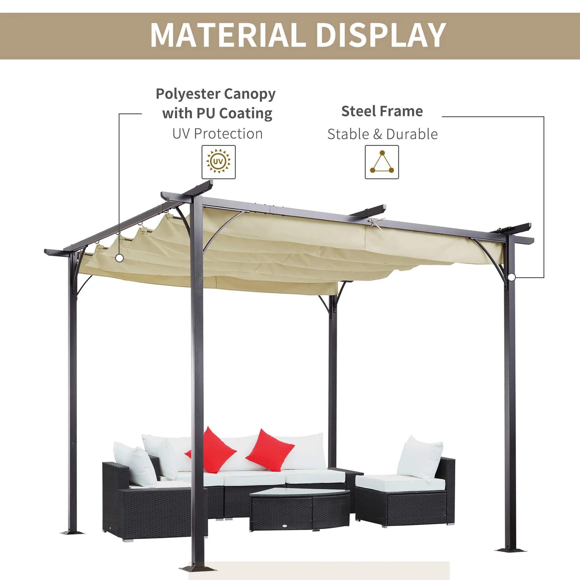 3 X 3M Metal Pergola With Retractable Roof - Image 4