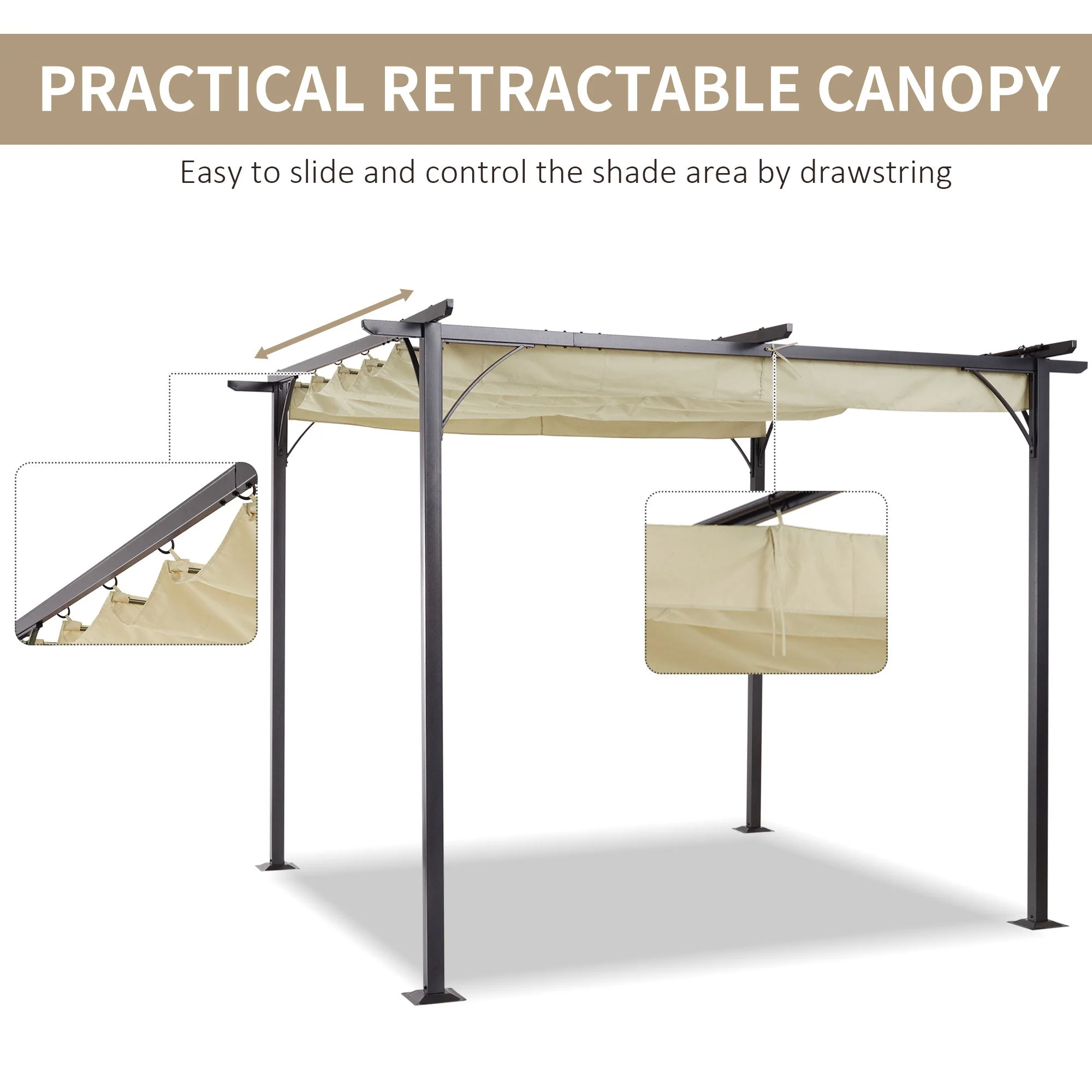 3 X 3M Metal Pergola With Retractable Roof - Image 5
