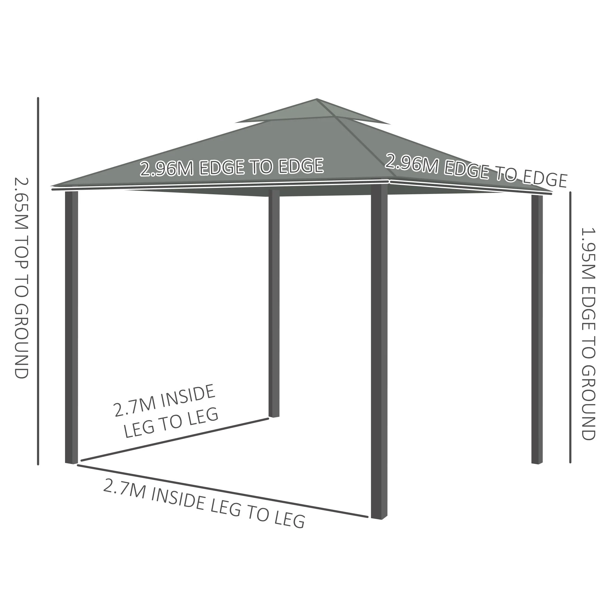 Outsunny 3 x 3M Patio Gazebo Canopy Garden Pavilion Tent Shelter Marquee with 2 Tier Water Repellent Roof - Image 3