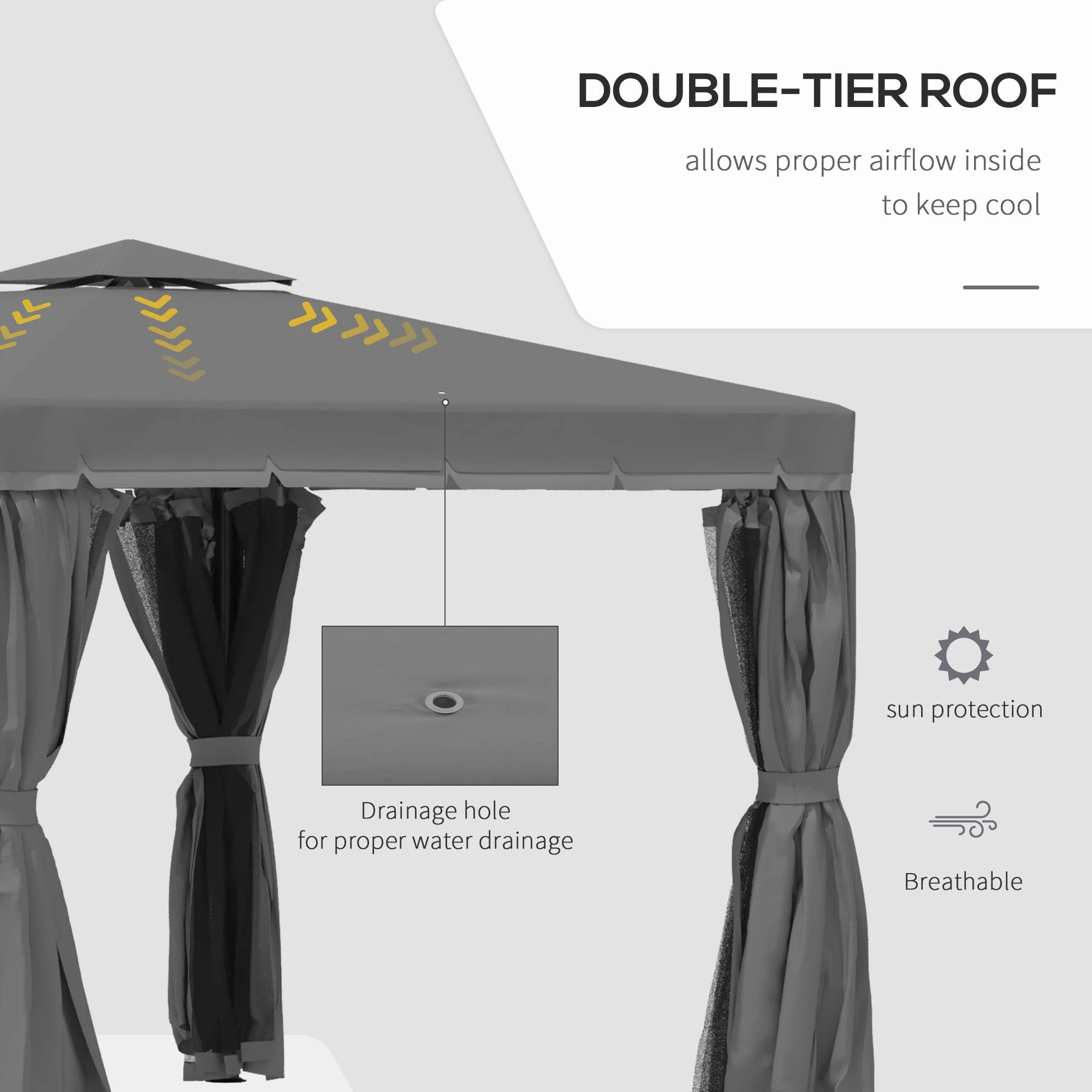 Outsunny 3 x 3M Patio Gazebo Canopy Garden Pavilion Tent Shelter Marquee with 2 Tier Water Repellent Roof - Image 4