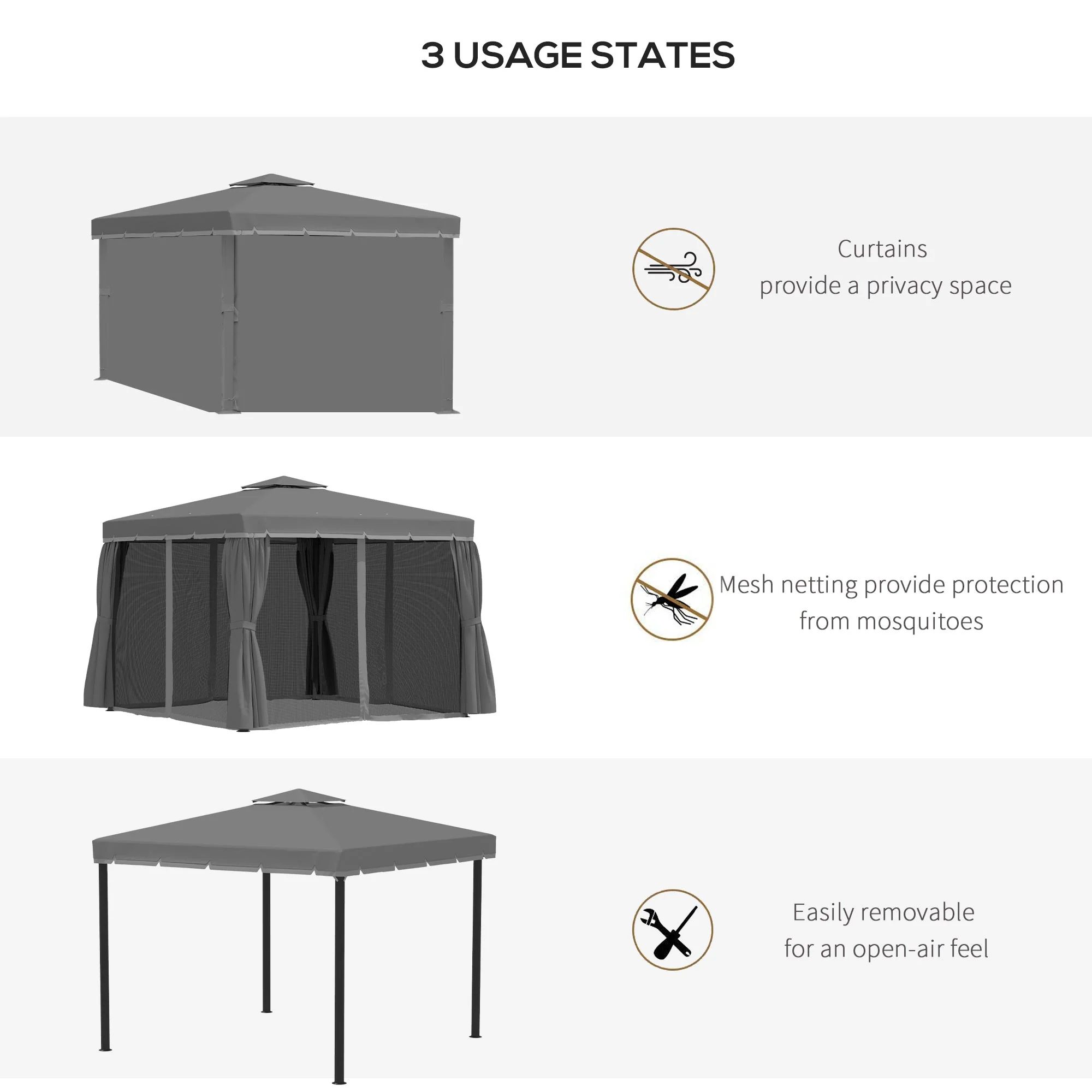 Outsunny 3 x 3M Patio Gazebo Canopy Garden Pavilion Tent Shelter Marquee with 2 Tier Water Repellent Roof - Image 6