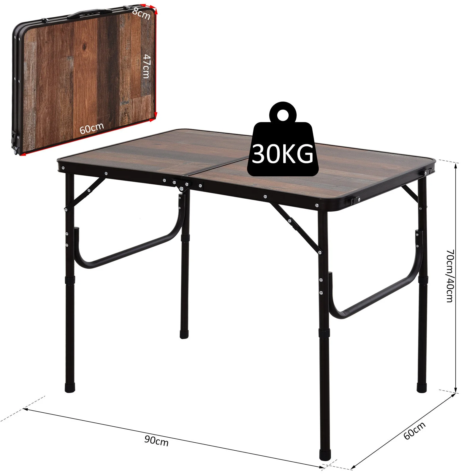 Outsunny 3ft Height Adjustable Medium-density fibreboard Folding Camping Table - Image 2