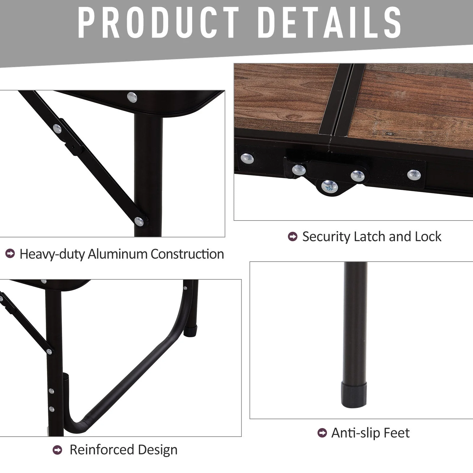 Outsunny 3ft Height Adjustable Medium-density fibreboard Folding Camping Table - Image 4