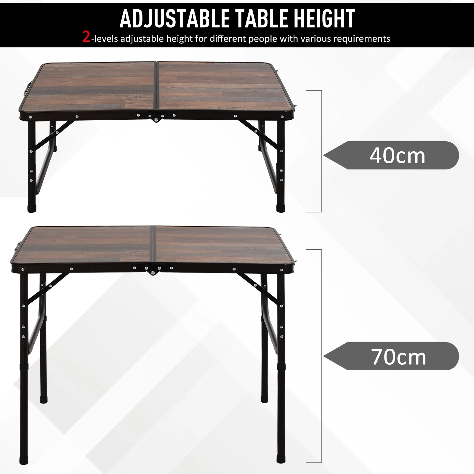 Outsunny 3ft Height Adjustable Medium-density fibreboard Folding Camping Table - Image 5