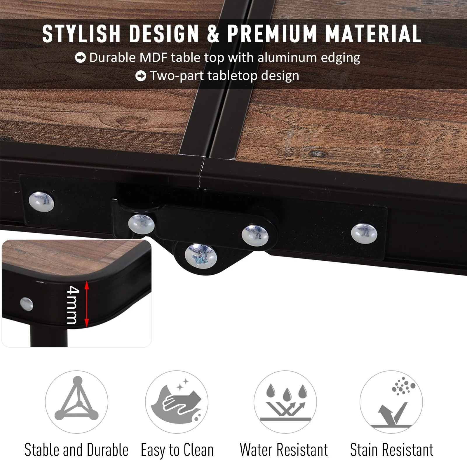 Outsunny 3ft Height Adjustable Medium-density fibreboard Folding Camping Table - Image 6