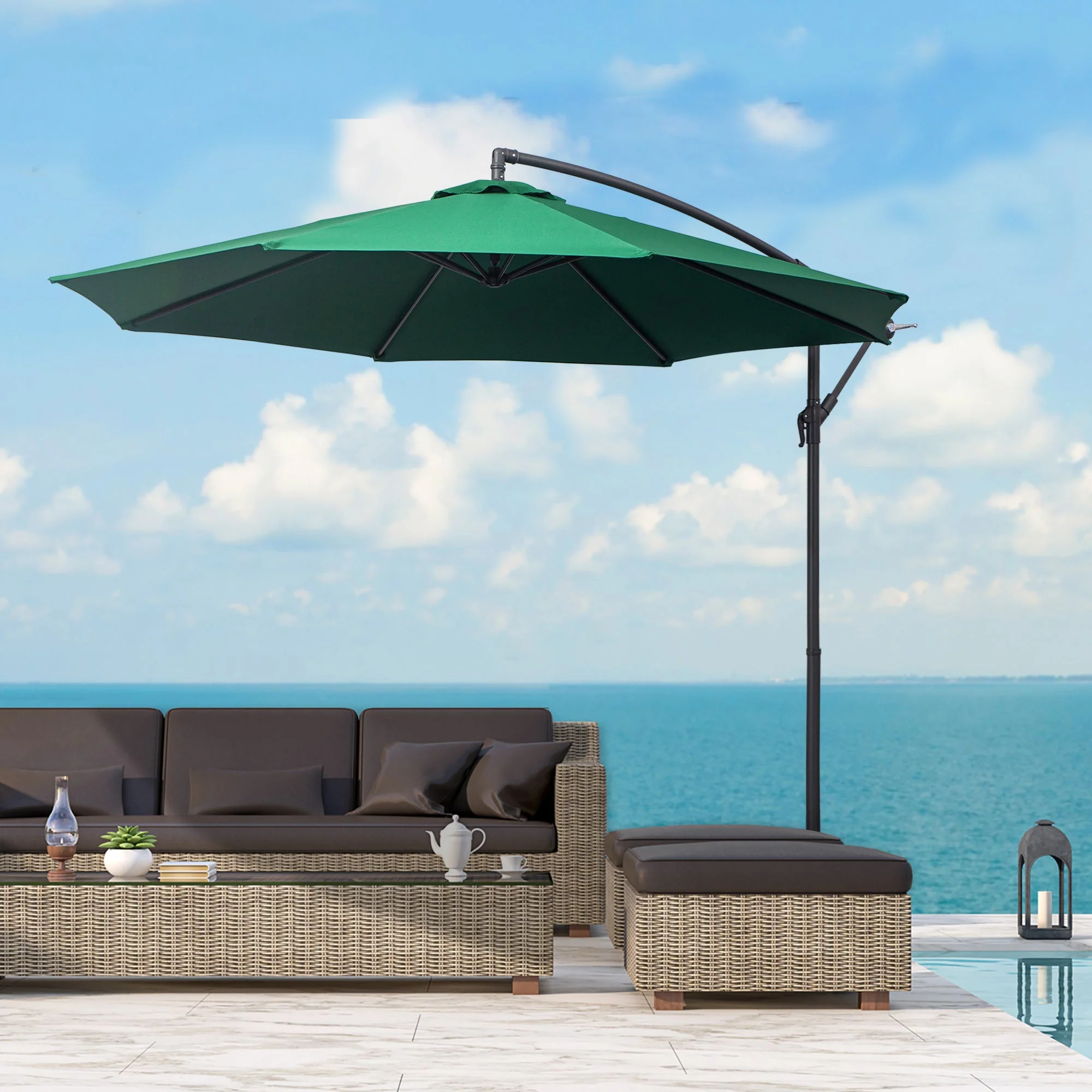 Outsunny 3M Banana Hanging Parasol Umbrella Green - Image 2