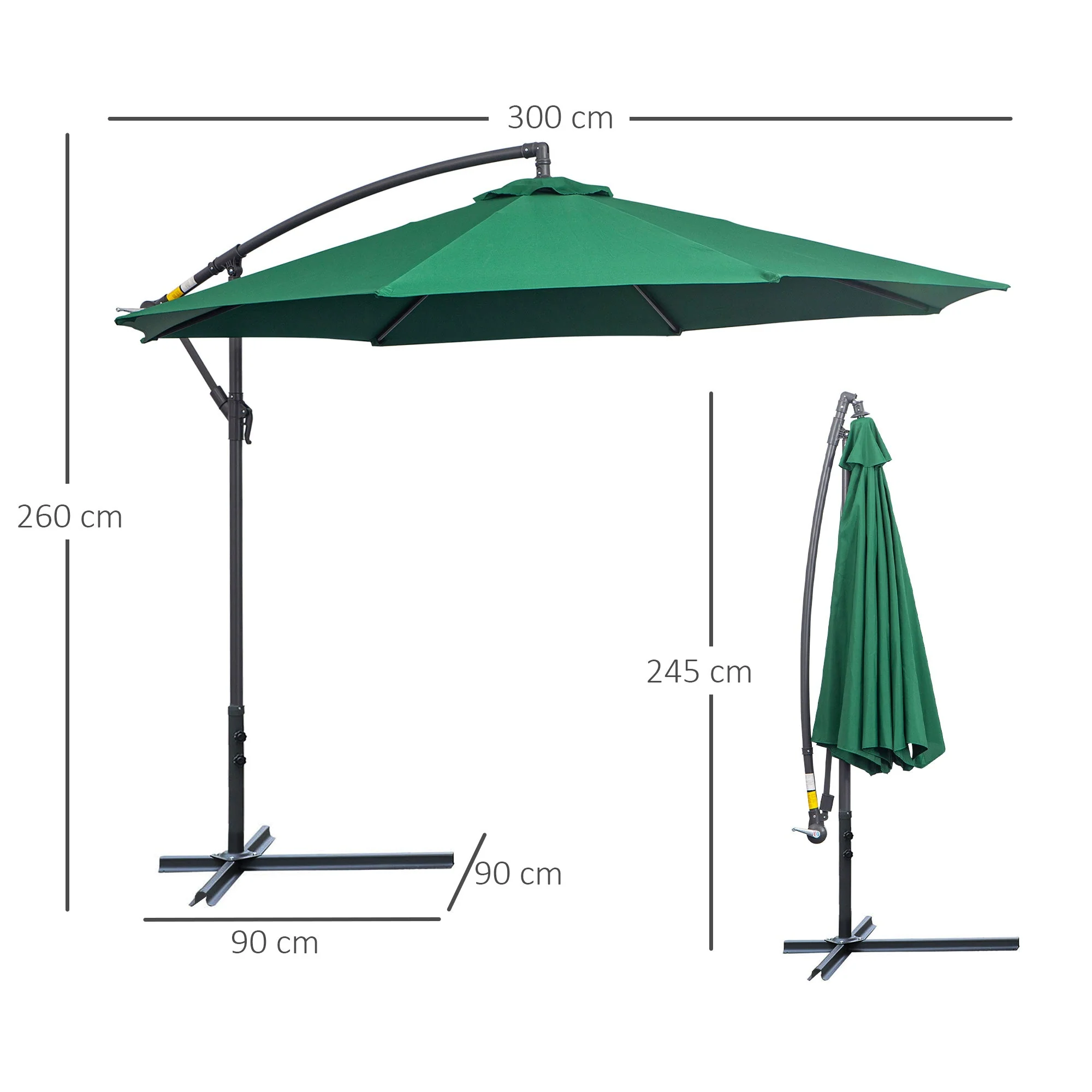 Outsunny 3M Banana Hanging Parasol Umbrella Green - Image 3