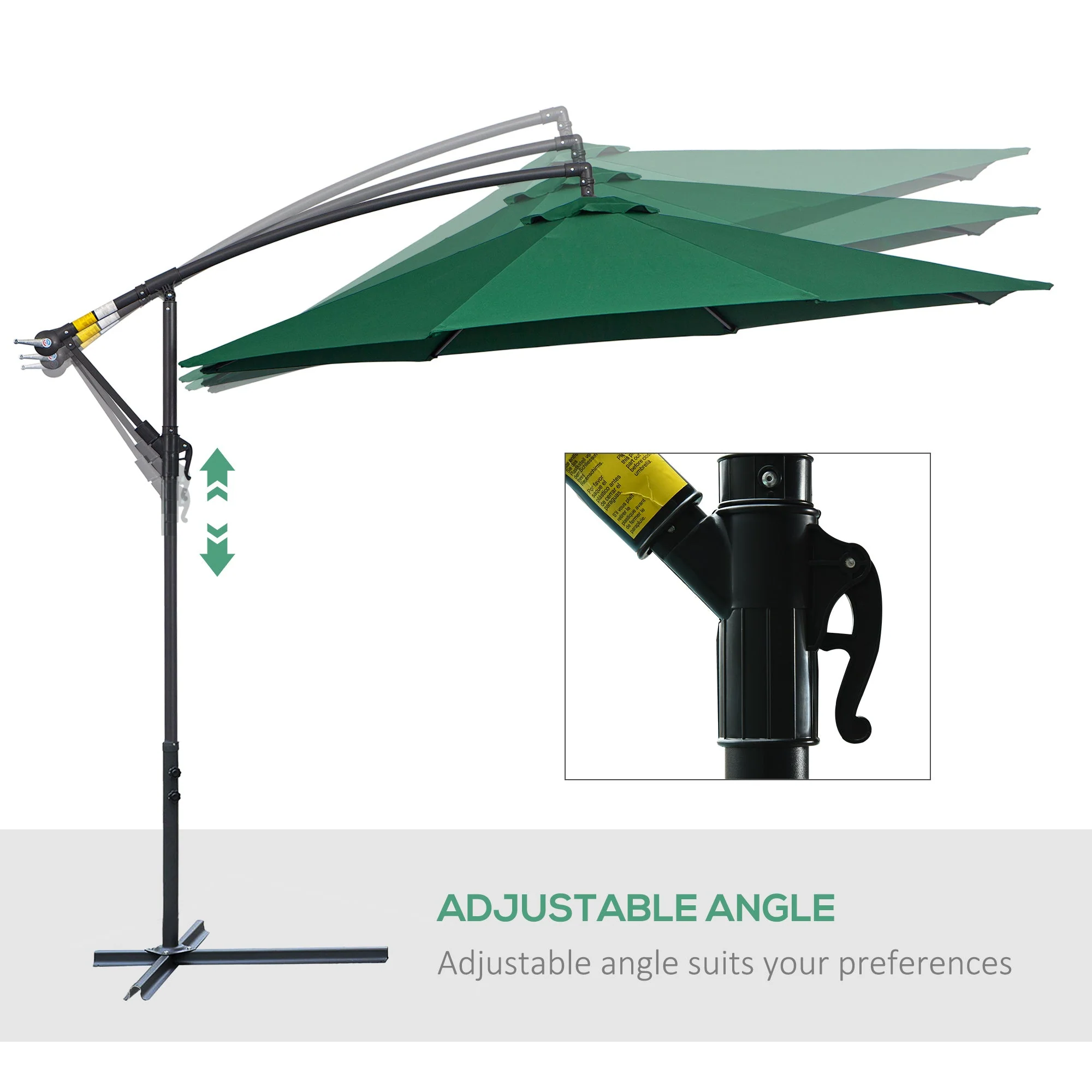 Outsunny 3M Banana Hanging Parasol Umbrella Green - Image 5