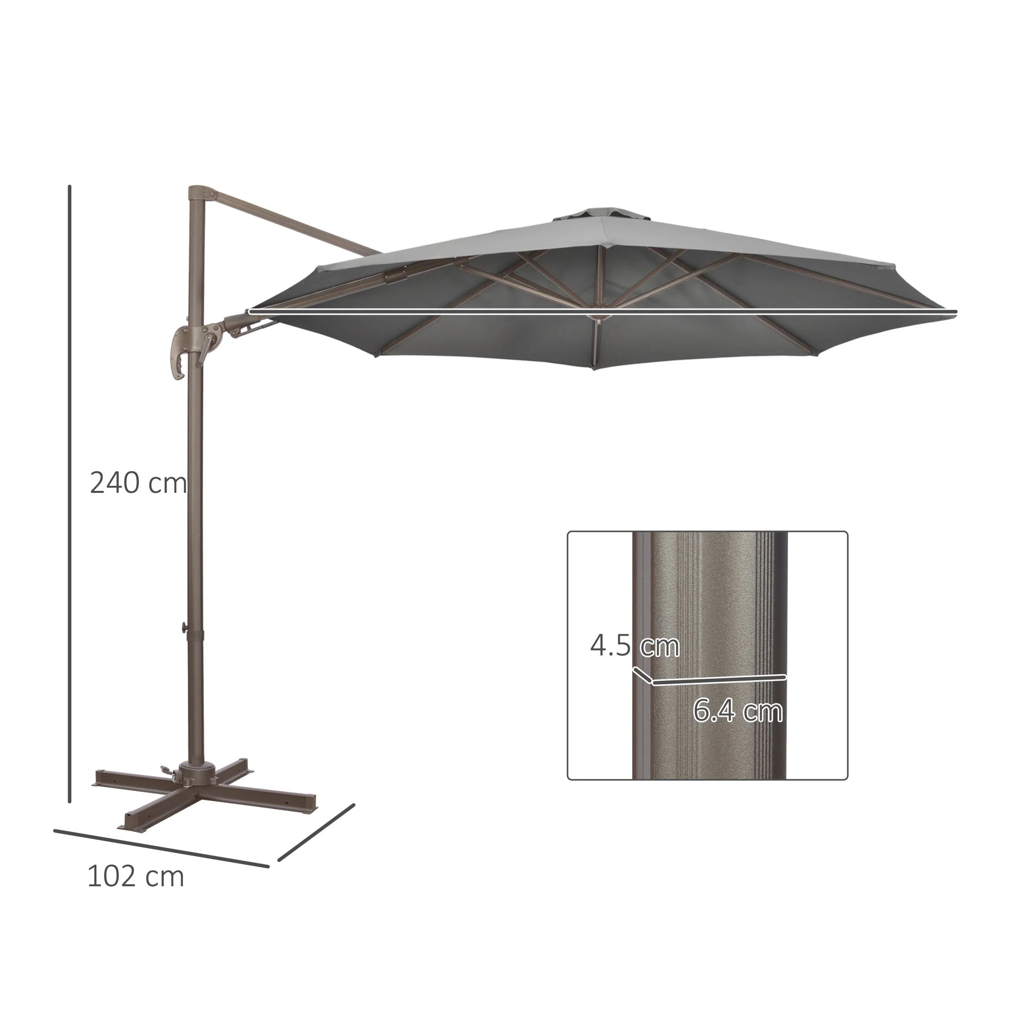 Outsunny 3(M) Cantilever Parasol 360 Rotation Roma Umbrella Hanging Sun Shade With Aluminium Frame - Image 3
