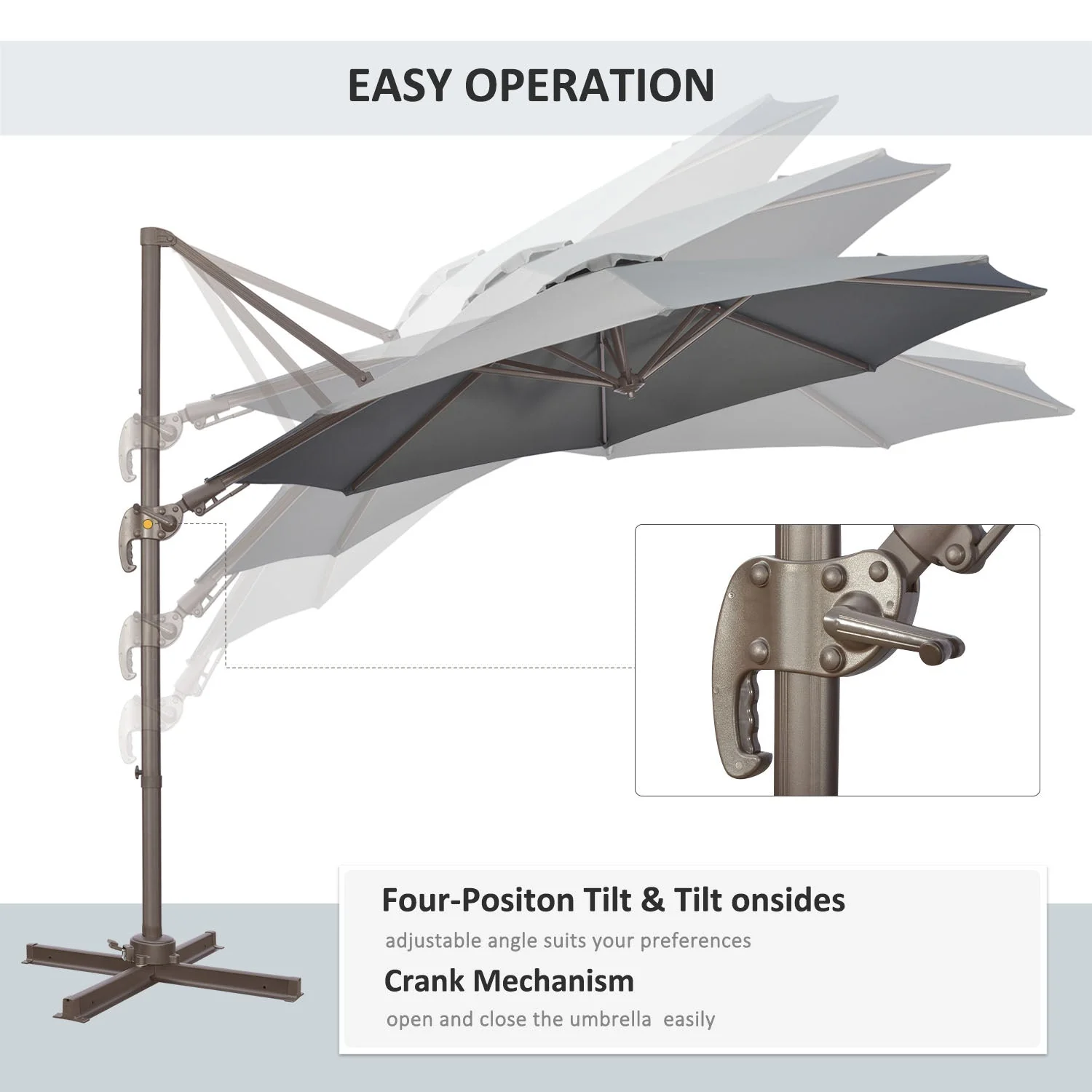 Outsunny 3(M) Cantilever Parasol 360 Rotation Roma Umbrella Hanging Sun Shade With Aluminium Frame - Image 4