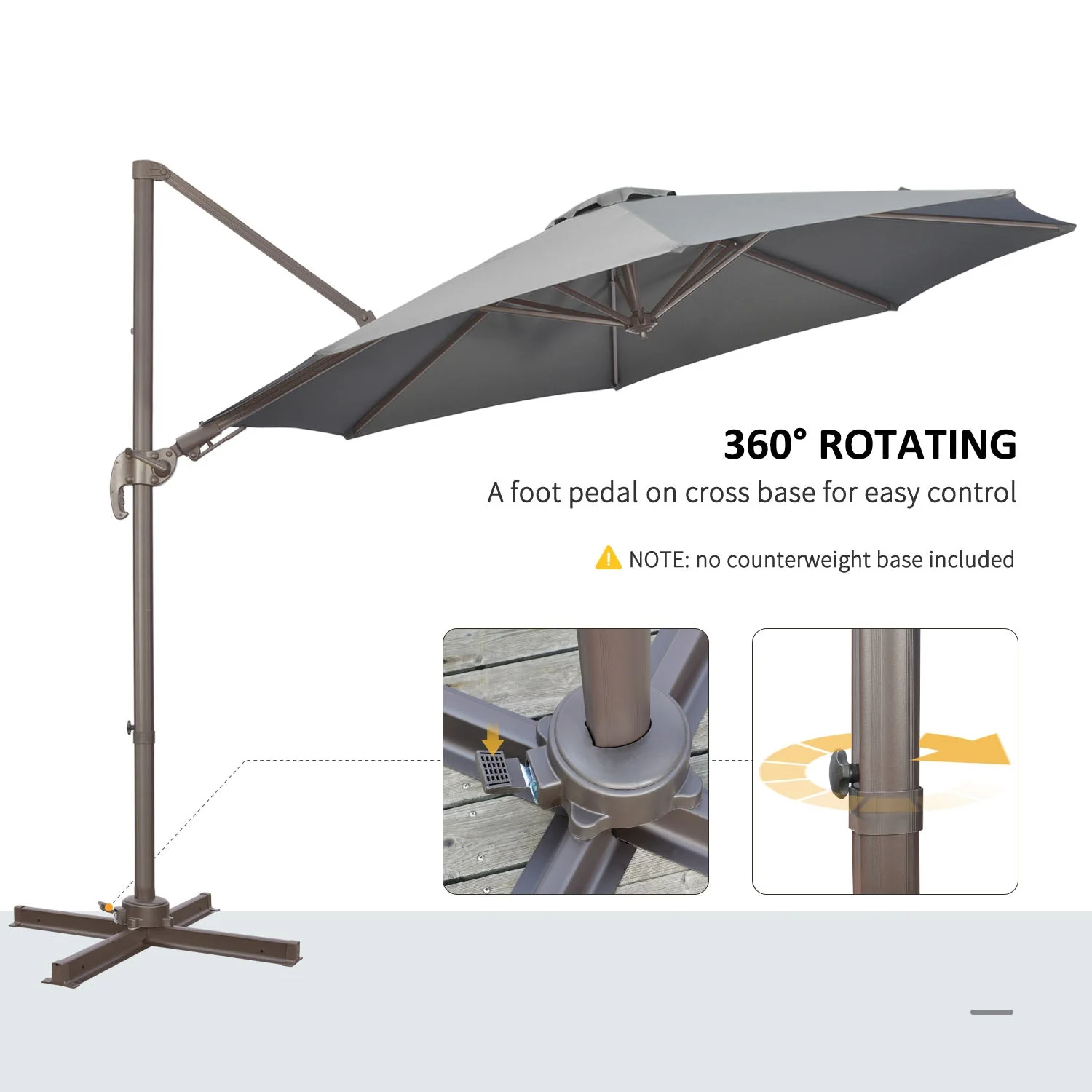 Outsunny 3(M) Cantilever Parasol 360 Rotation Roma Umbrella Hanging Sun Shade With Aluminium Frame - Image 5
