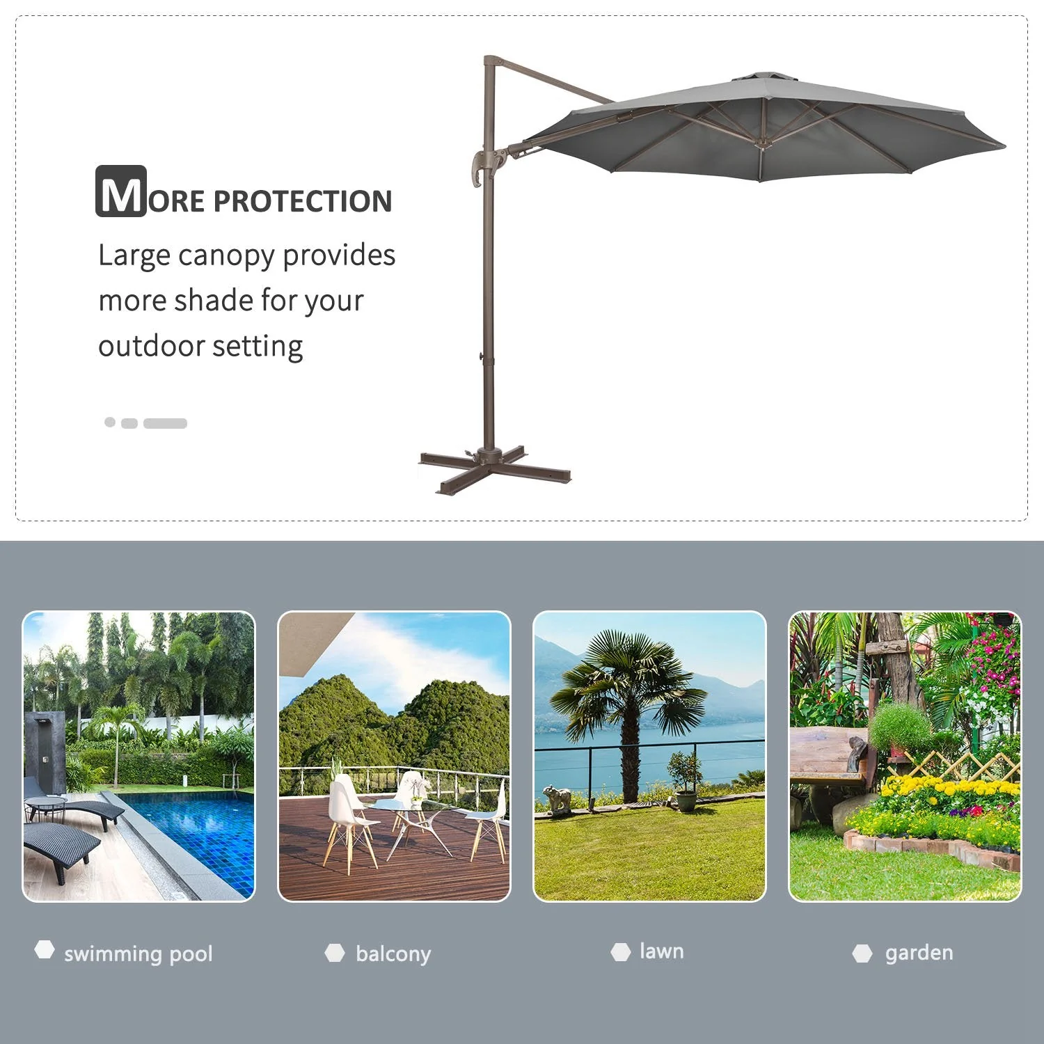 Outsunny 3(M) Cantilever Parasol 360 Rotation Roma Umbrella Hanging Sun Shade With Aluminium Frame - Image 7