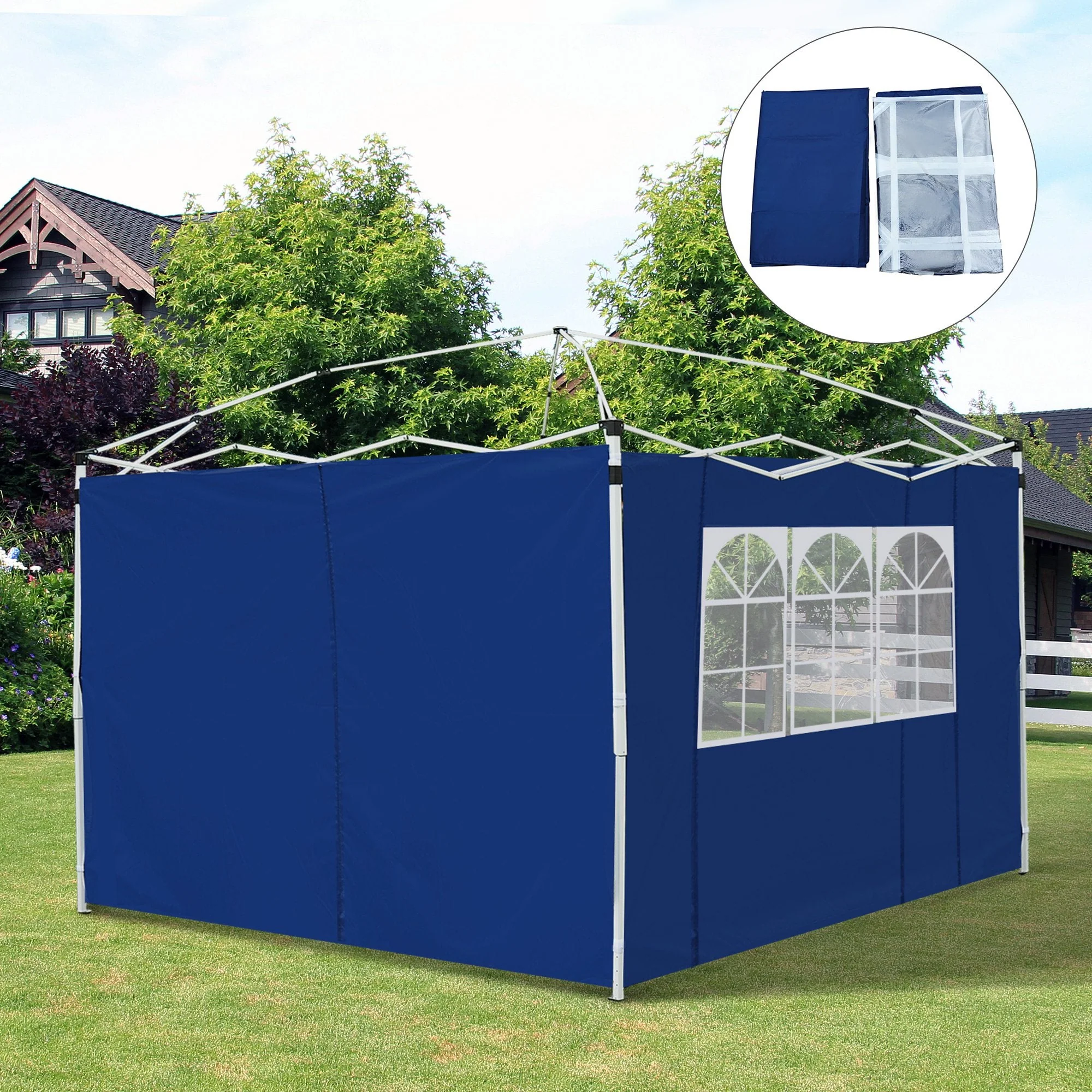 Outsunny 3M Gazebo Exchangeable Side Panel Panels With Window-Blue - Image 2