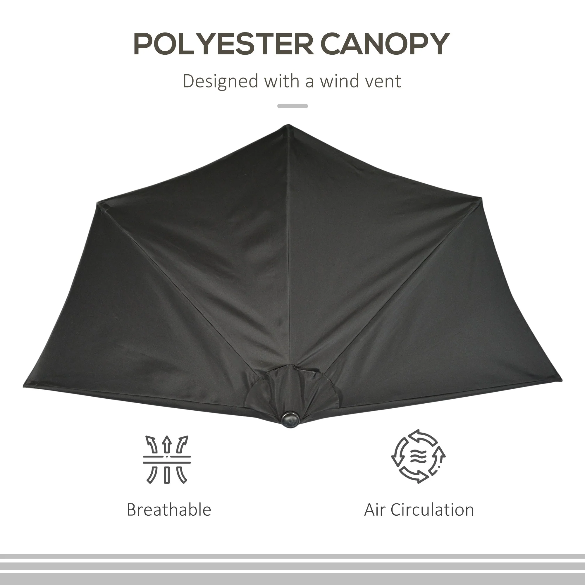 Outsunny 3(m) Half Parasol Semi Round Umbrella Patio Metal Frame Crank Handle for Balcony-- NO BASE INCLUDED - Image 5