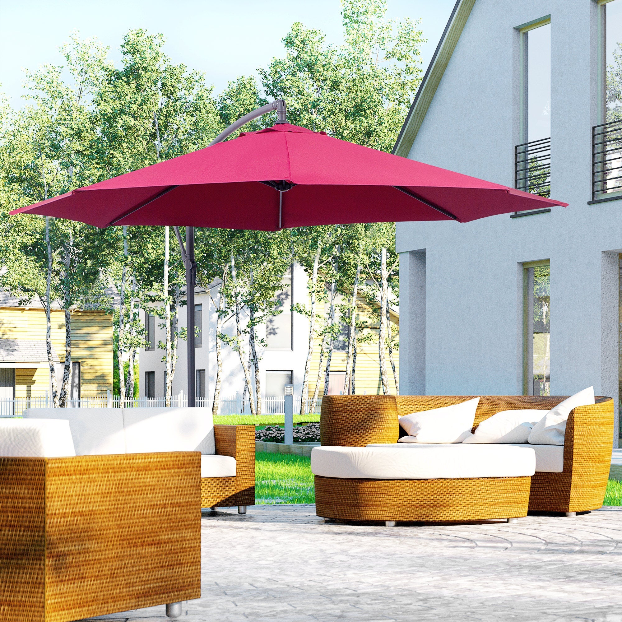 Outsunny 3M Water Resistant Terylene Hanging Parasol Wine Red - Image 2