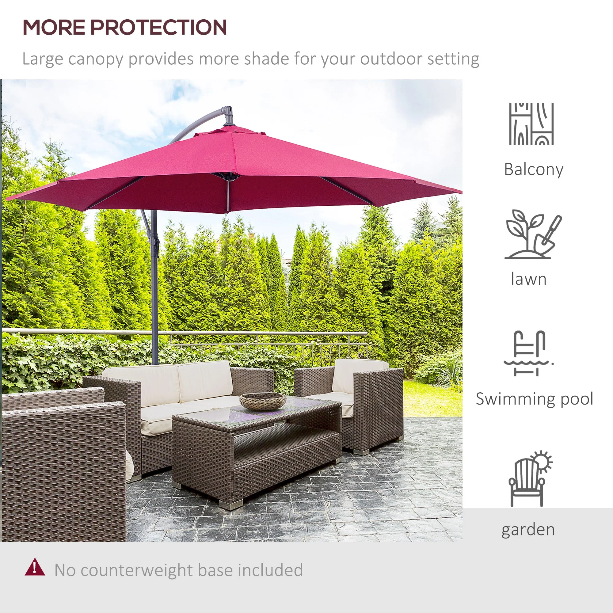 Outsunny 3M Water Resistant Terylene Hanging Parasol Wine Red - Image 6