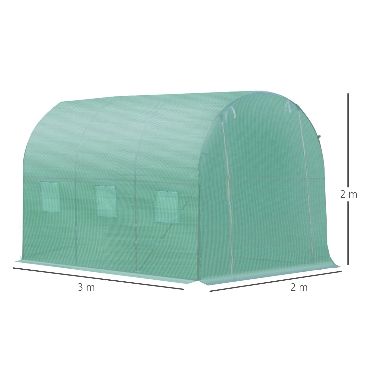 Outsunny 3x2 m Polytunnel Walk-in Greenhouse with Zip Door and Windows-Green - Image 3