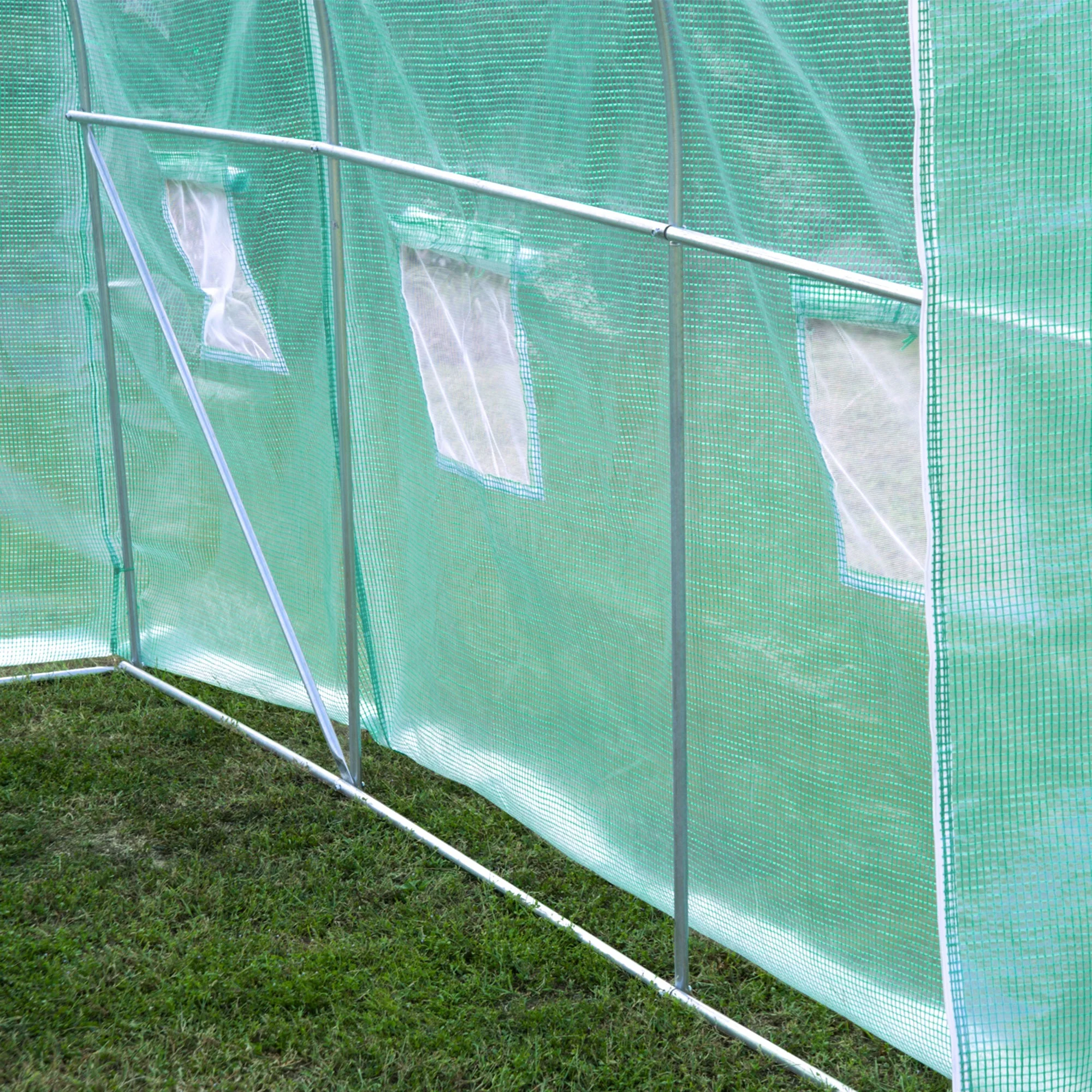 Outsunny 3x2 m Polytunnel Walk-in Greenhouse with Zip Door and Windows-Green - Image 9