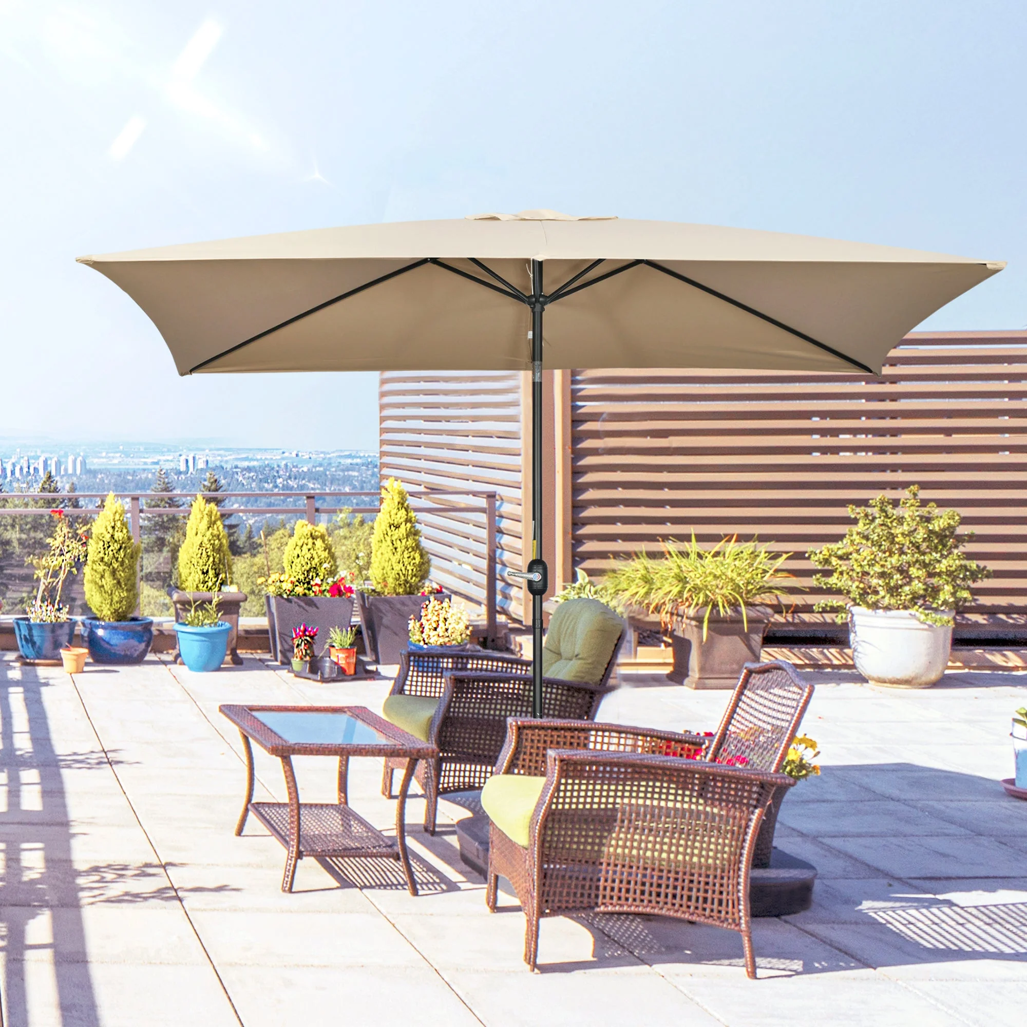Outsunny 3x2m Patio Parasol Garden Umbrellas Canopy with Aluminum Tilt Crank Rectangular Sun Shade Steel - Image 2