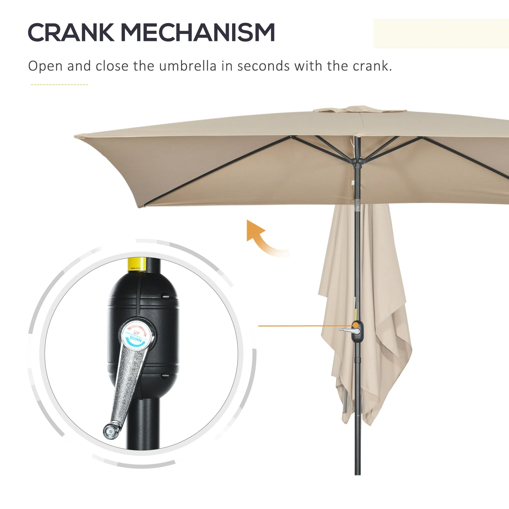 Outsunny 3x2m Patio Parasol Garden Umbrellas Canopy with Aluminum Tilt Crank Rectangular Sun Shade Steel - Image 5
