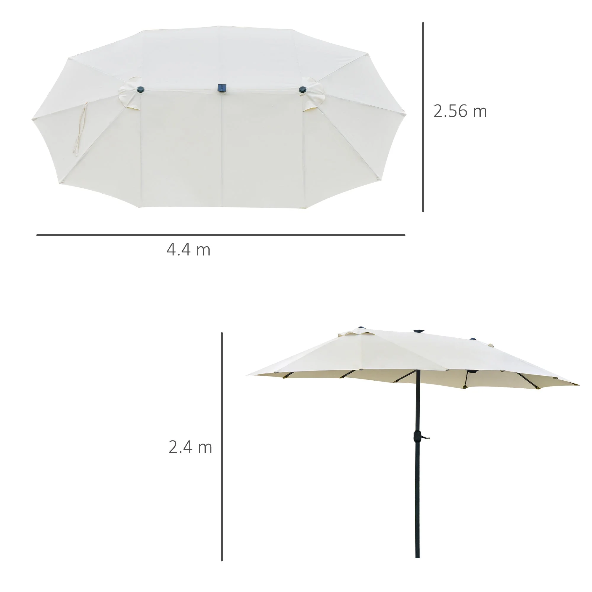 Outsunny 4.4M Double-Sided Sun Umbrella Patio Parasol Led Solar Lights Cream White - Image 3