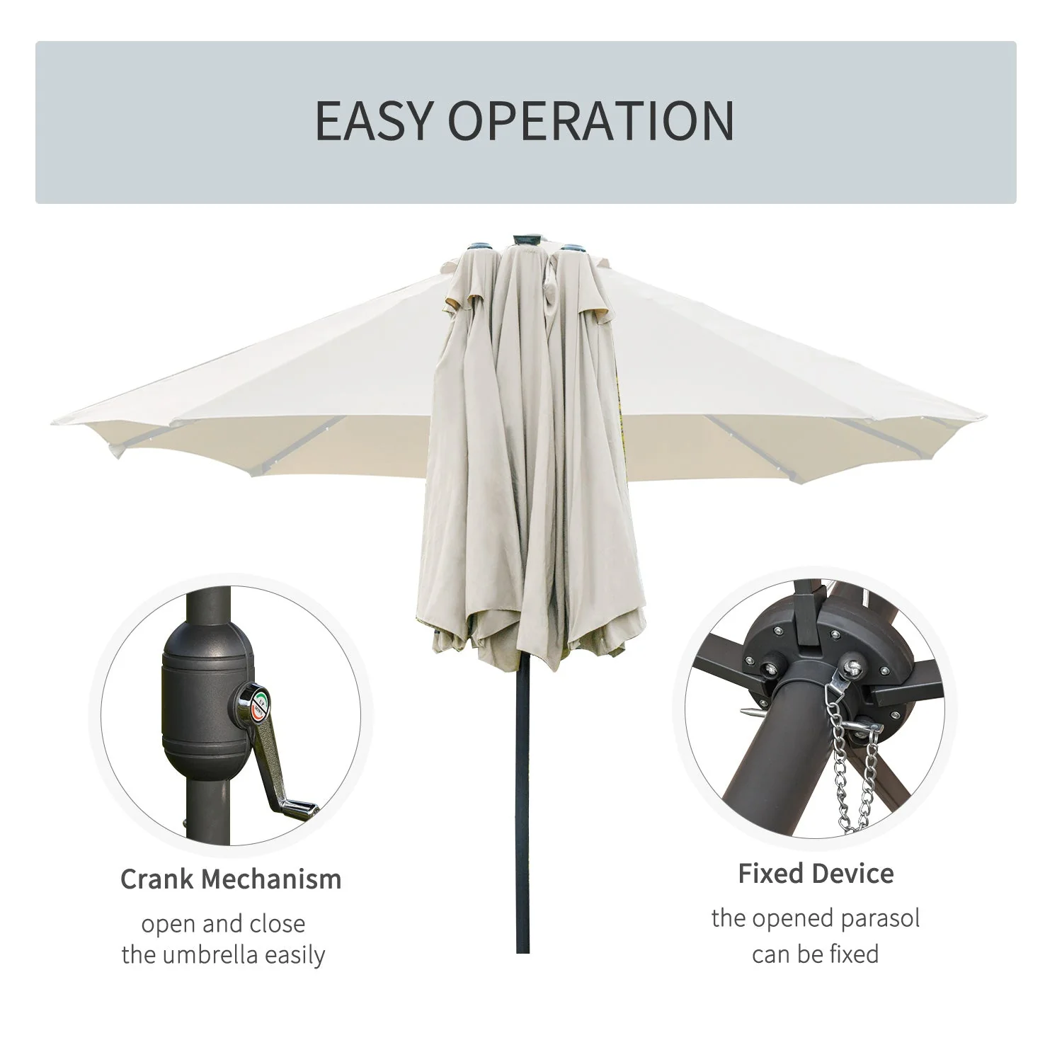 Outsunny 4.4M Double-Sided Sun Umbrella Patio Parasol Led Solar Lights Cream White - Image 6