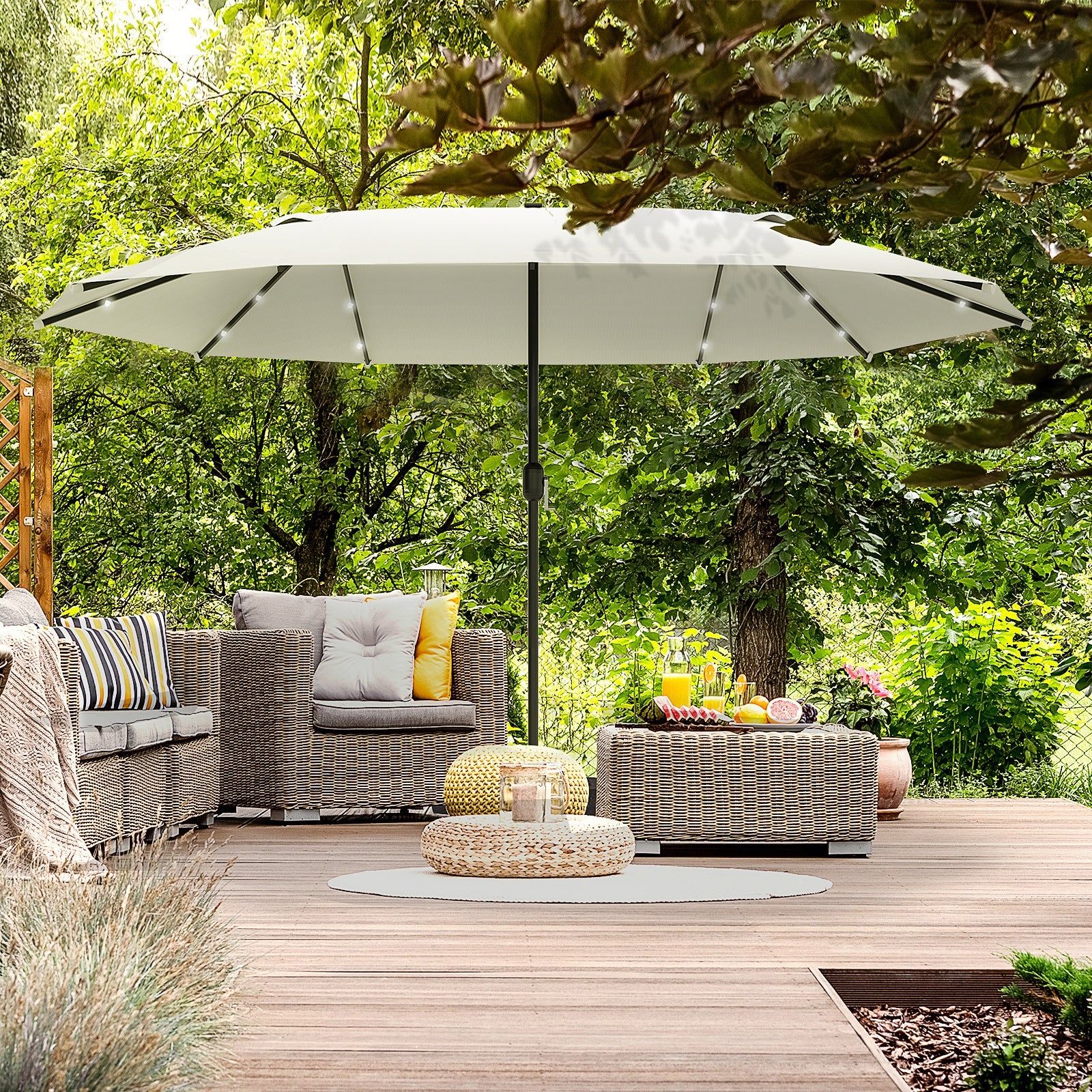Outsunny 4.4M Double-Sided Sun Umbrella Patio Parasol Led Solar Lights Cream White - Image 8
