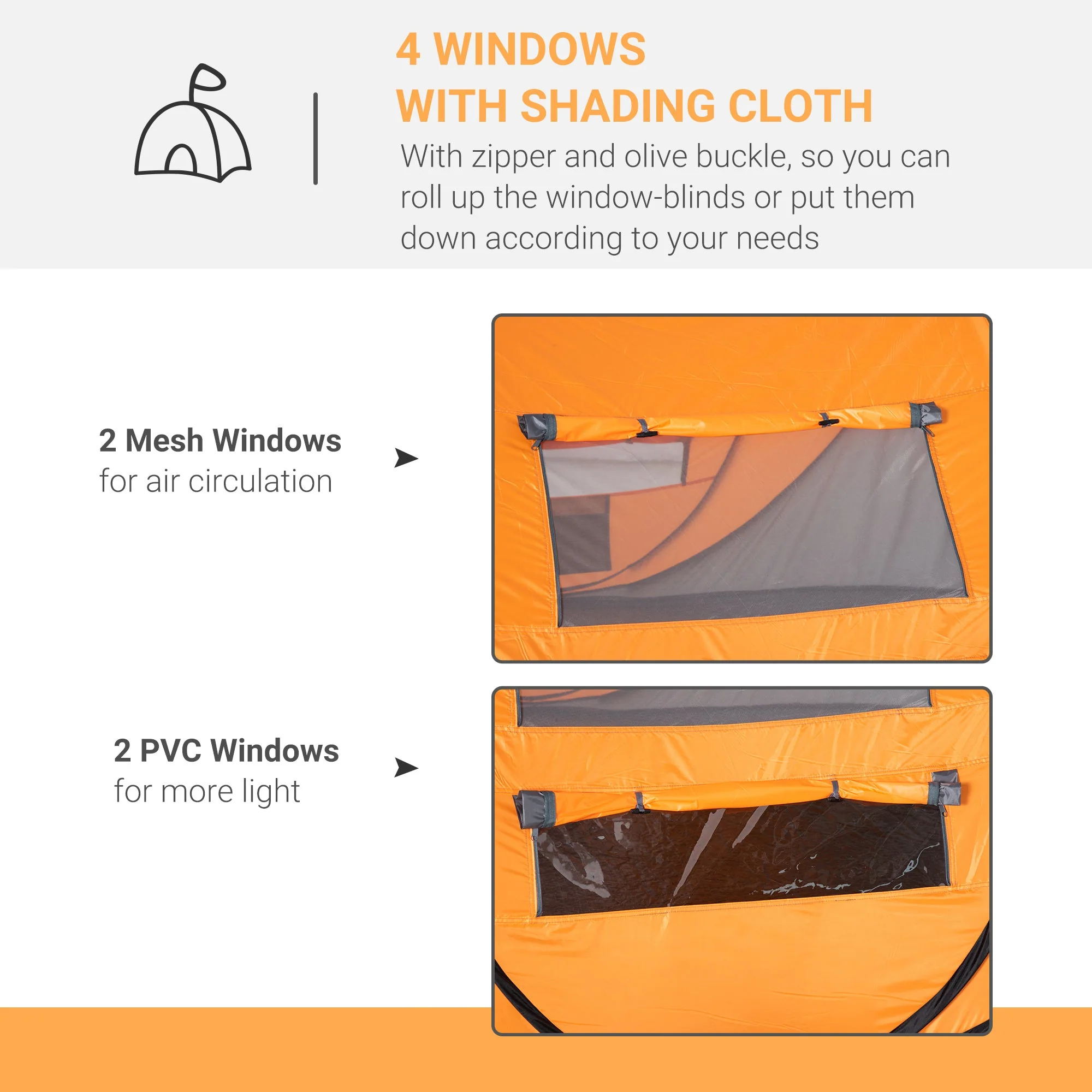 Outsunny 4-5 Person Pop-up Camping Tent Waterproof Family Tent w/ 2 Mesh Windows & PVC Windows Portable Carry Bag for Outdoor Trip Orange - Image 6