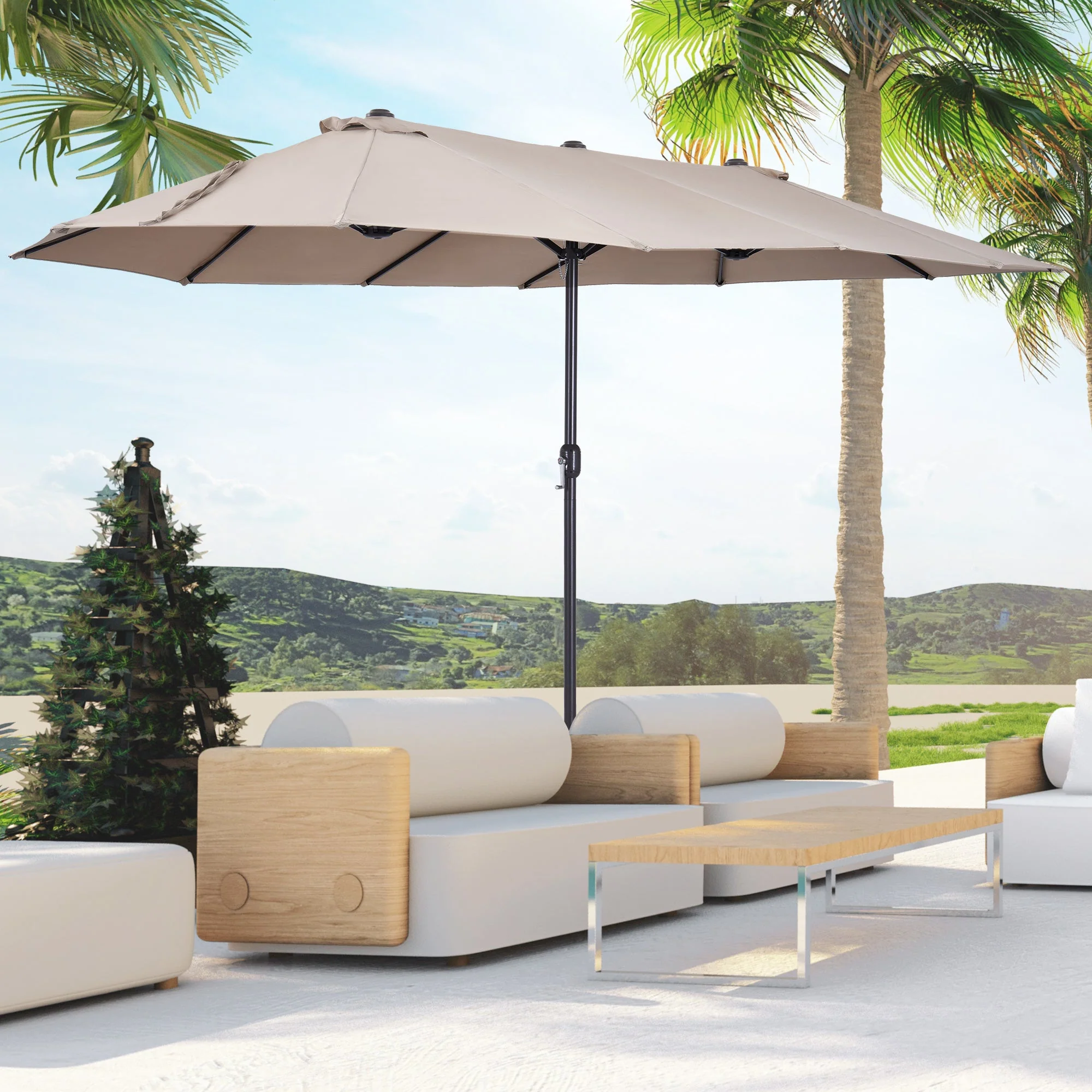 Outsunny 4.6M Double-Sided Patio Parasol Sun Umbrella-Tan - Image 2