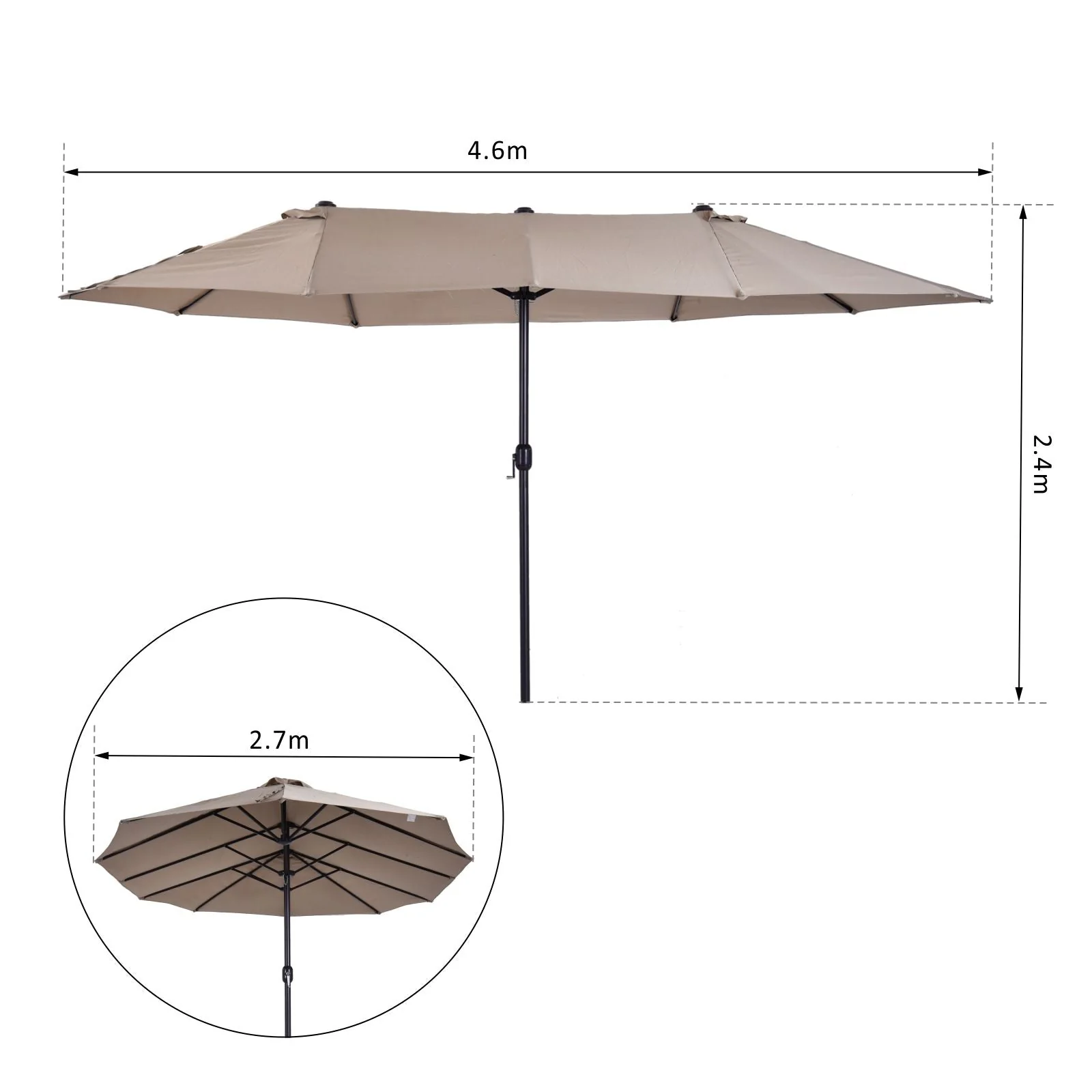 Outsunny 4.6M Double-Sided Patio Parasol Sun Umbrella-Tan - Image 3