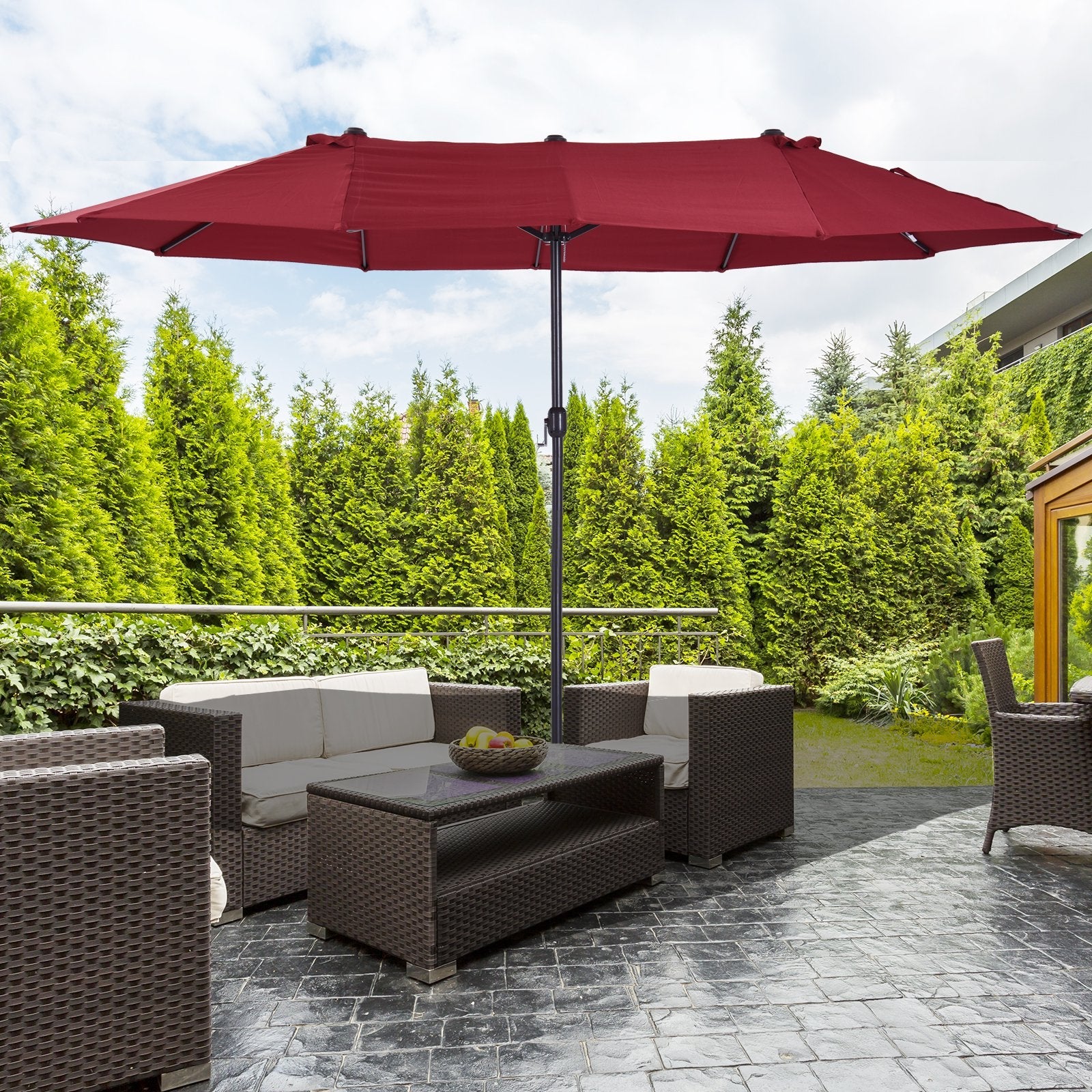 Outsunny 4.6M Double-Sided Patio Parasol Sun Umbrella-Wine Red - Image 2