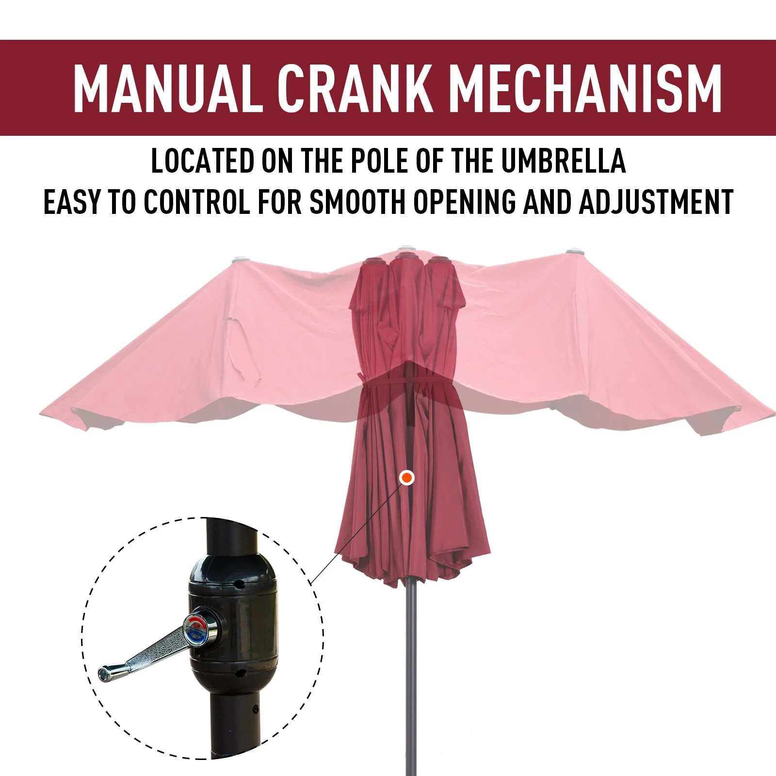 Outsunny 4.6M Double-Sided Patio Parasol Sun Umbrella-Wine Red - Image 4